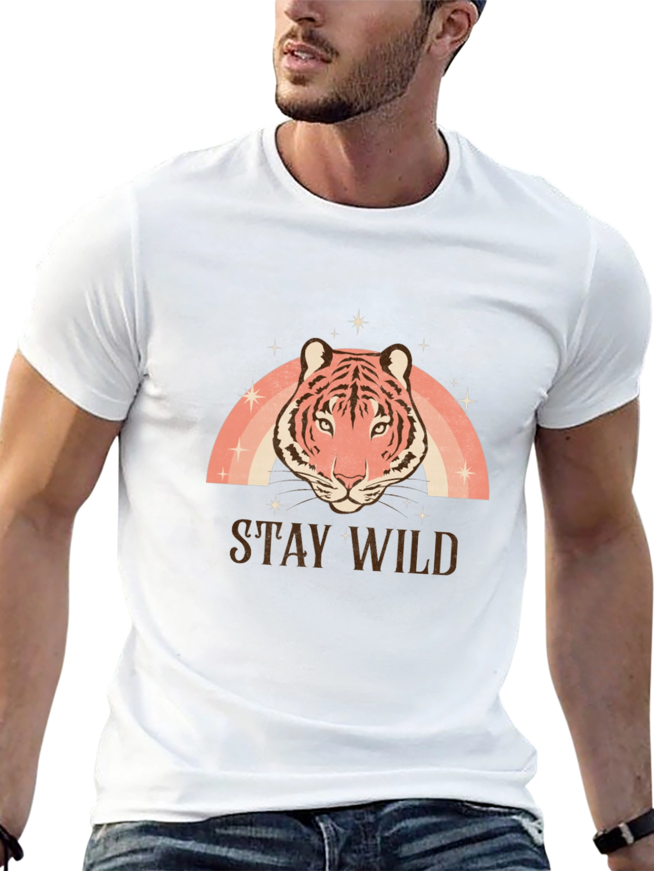 Stay Wild Tiger Graphic Tee - Black Cotton T-Shirt