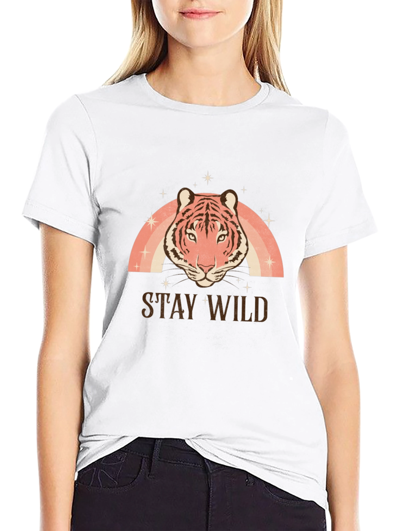 Stay Wild Tiger Graphic Tee - Black Cotton T-Shirt
