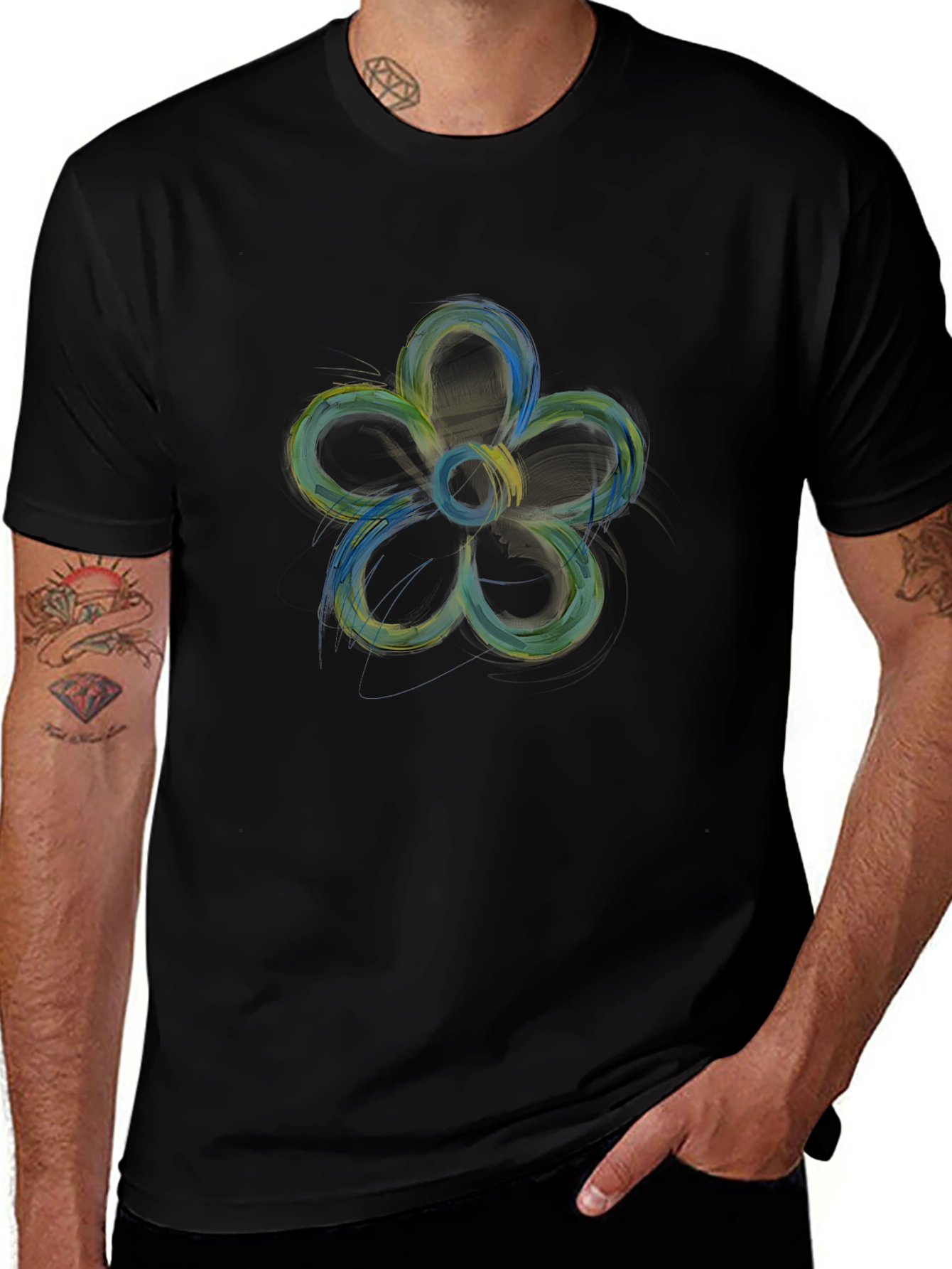 Abstract Flower Graphic Print Black Tee