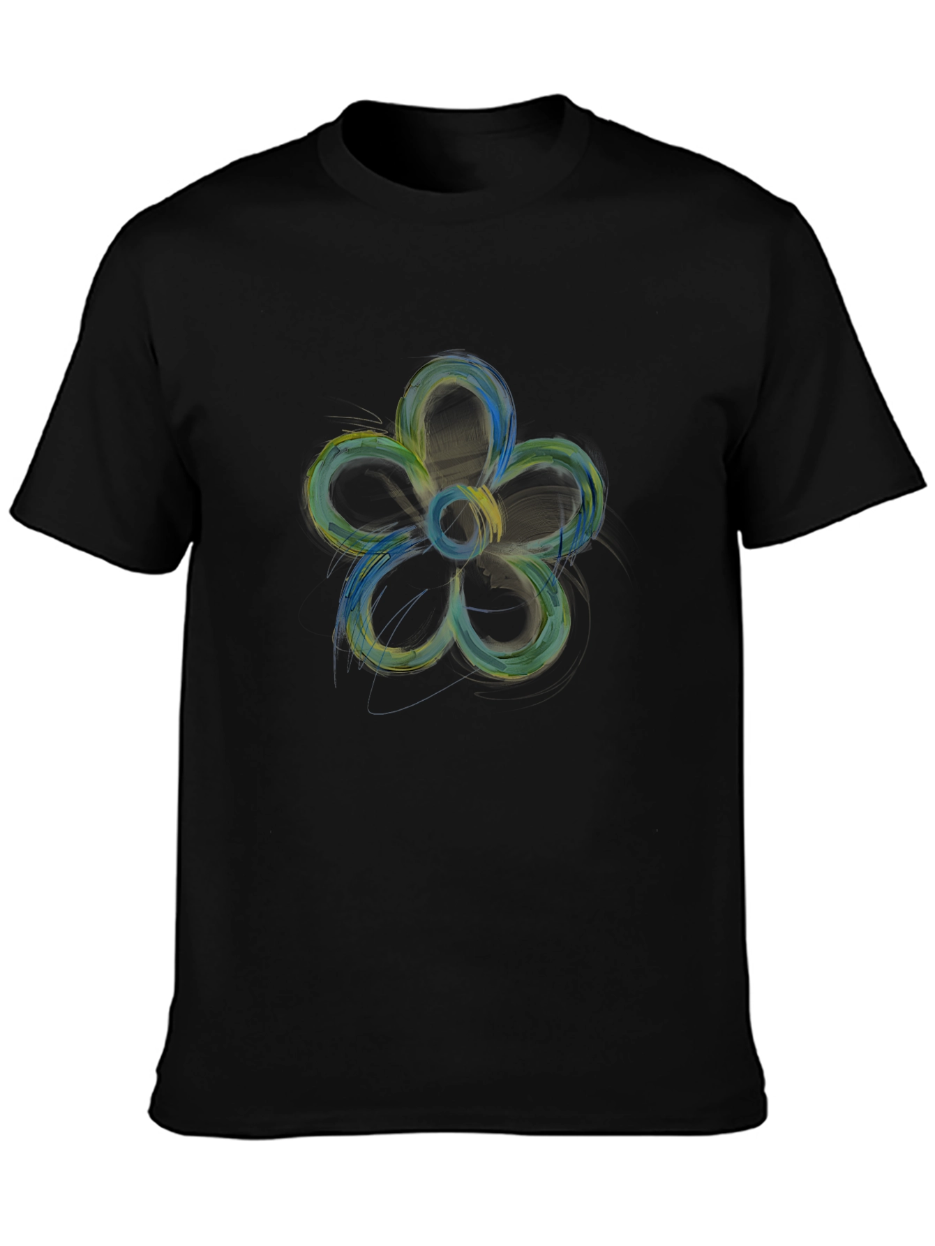 Abstract Flower Graphic Print Black Tee
