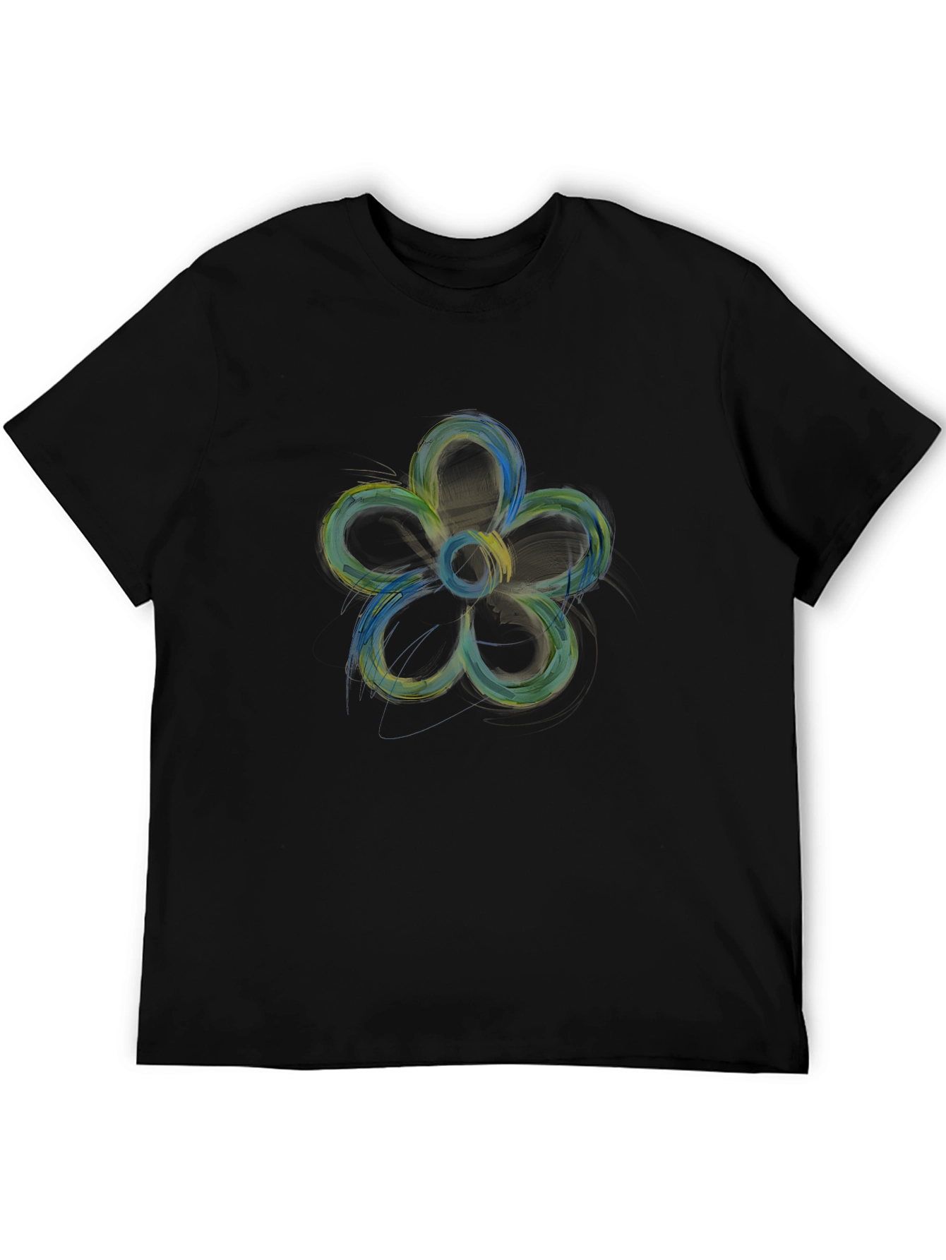Abstract Flower Graphic Print Black Tee
