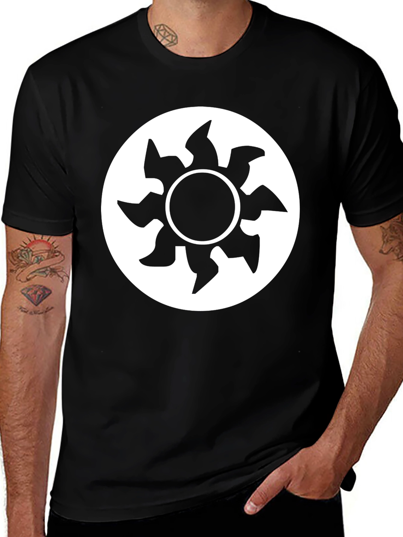 Black Graphic Tee - White Mana Symbol Shirt