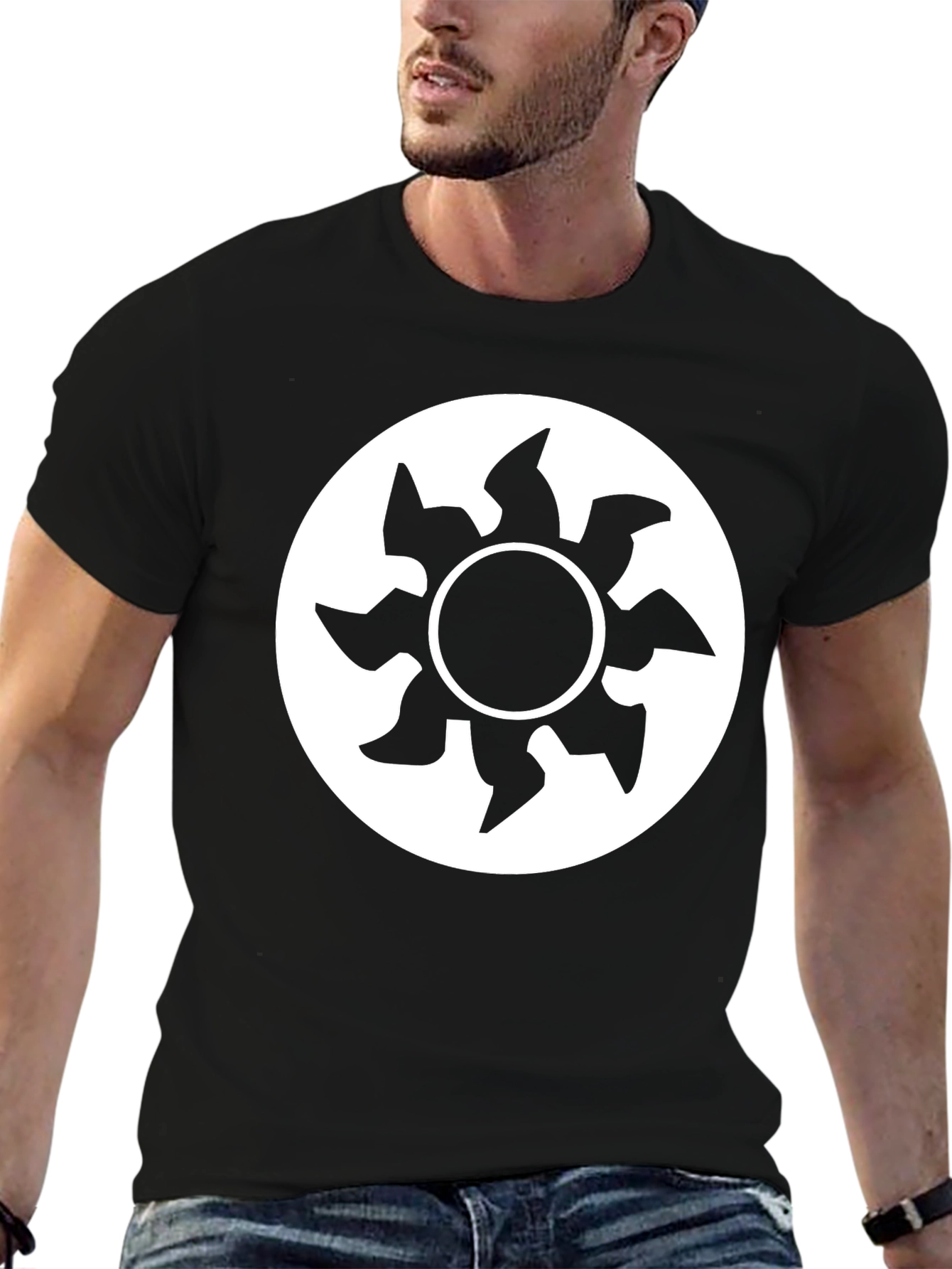Black Graphic Tee - White Mana Symbol Shirt
