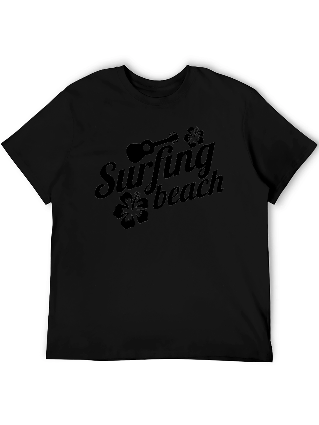 Surfing Beach Graphic Tee - Black