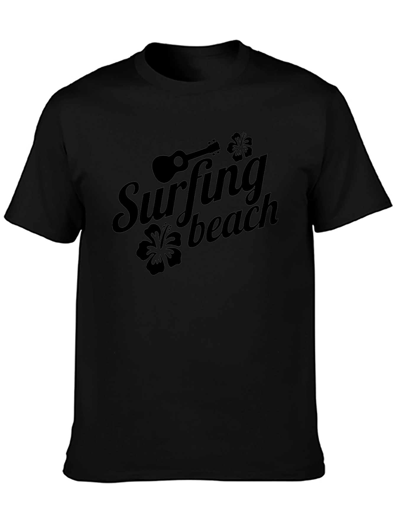 Surfing Beach Graphic Tee - Black