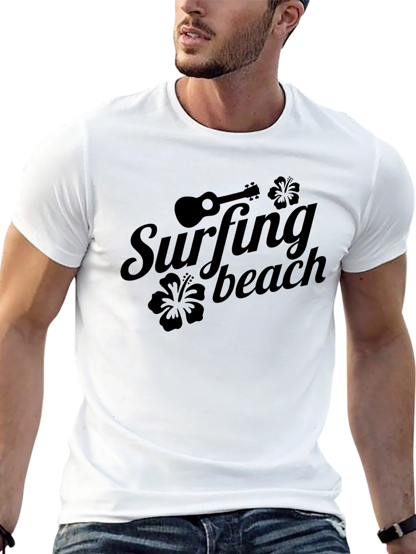 Surfing Beach Graphic Tee - Black