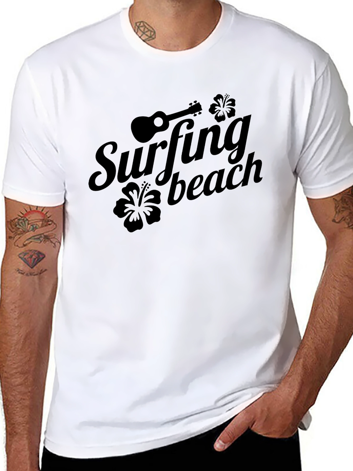 Surfing Beach Graphic Tee - Black