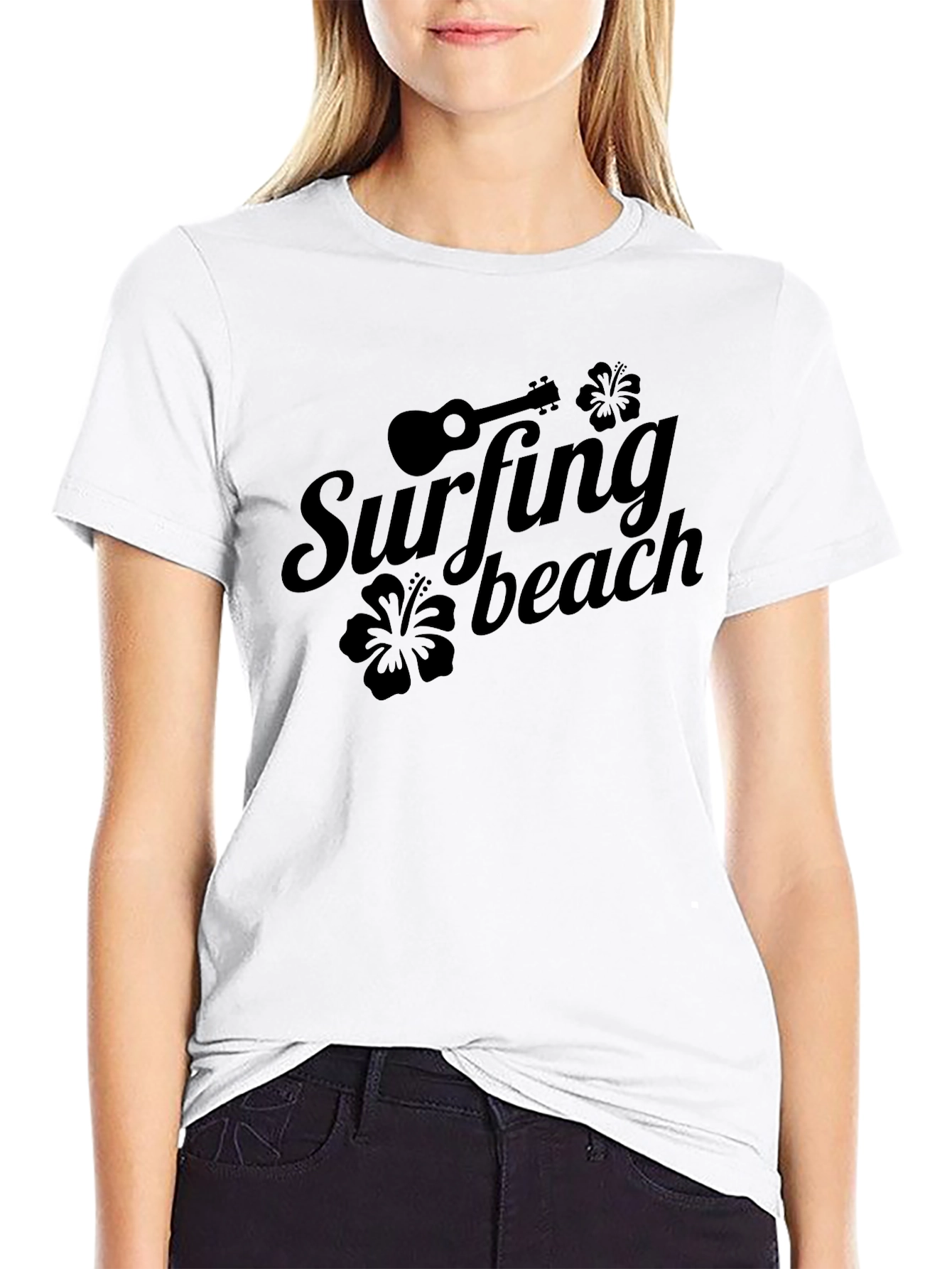 Surfing Beach Graphic Tee - Black