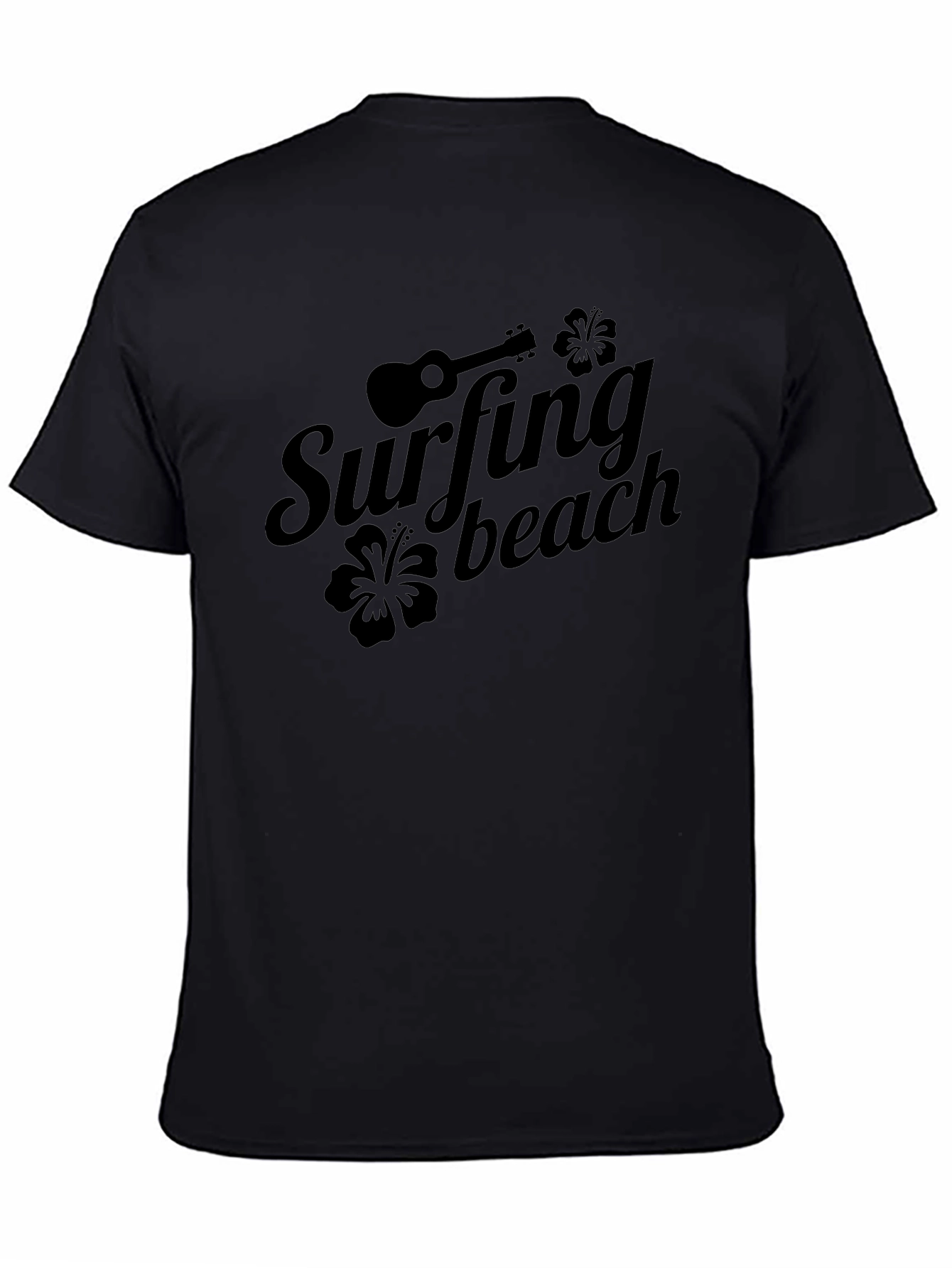 Surfing Beach Graphic Tee - Black