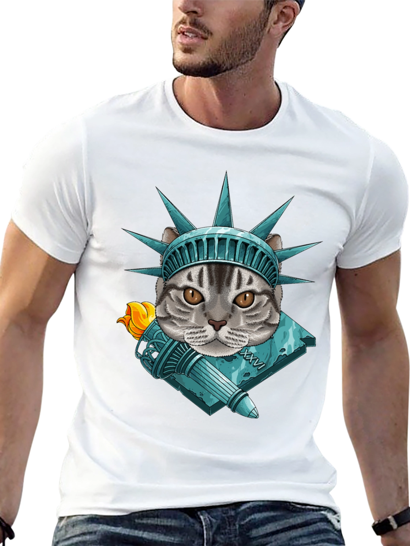 Statue of Liberty Cat Graphic Tee