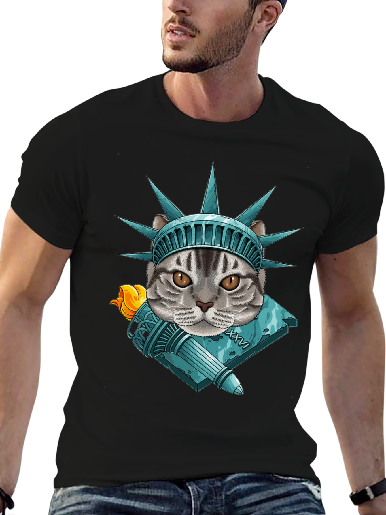 Statue of Liberty Cat Graphic Tee
