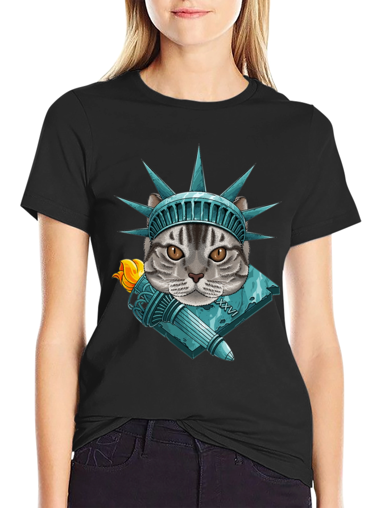 Statue of Liberty Cat Graphic Tee