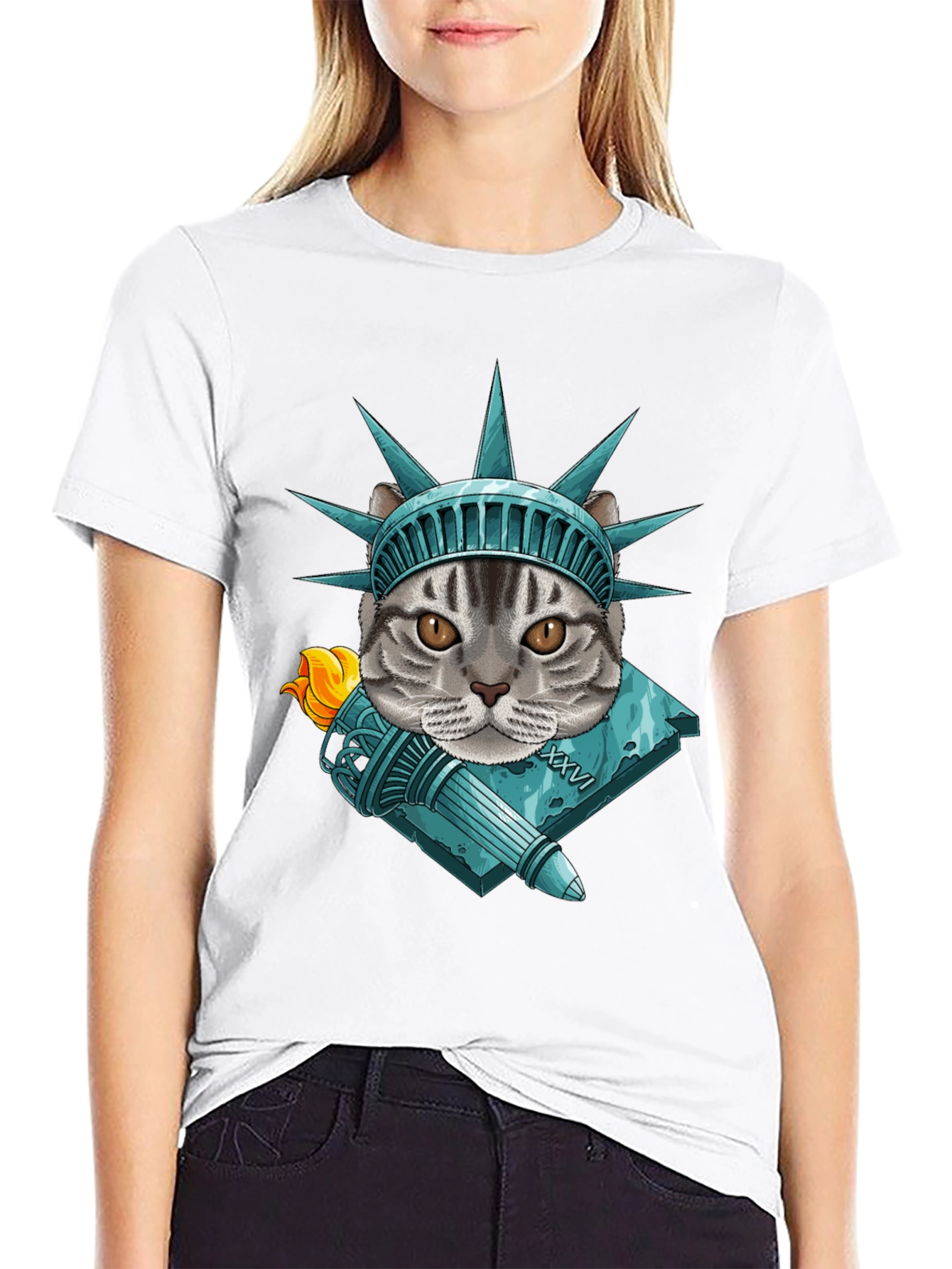 Statue of Liberty Cat Graphic Tee
