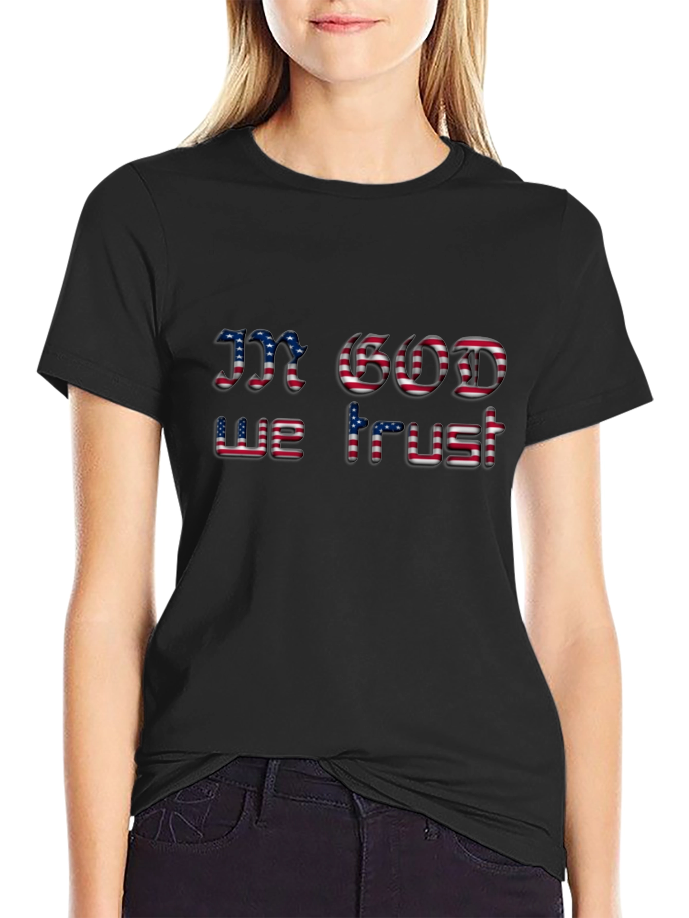 American Flag In God We Trust Black T-Shirt