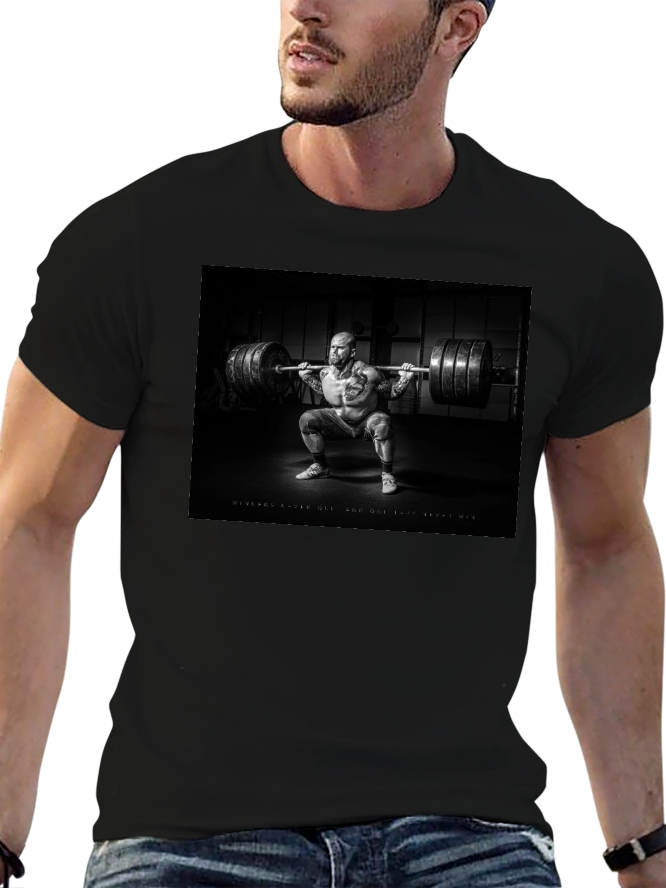 Black T-Shirt with Weightlifter Graphic