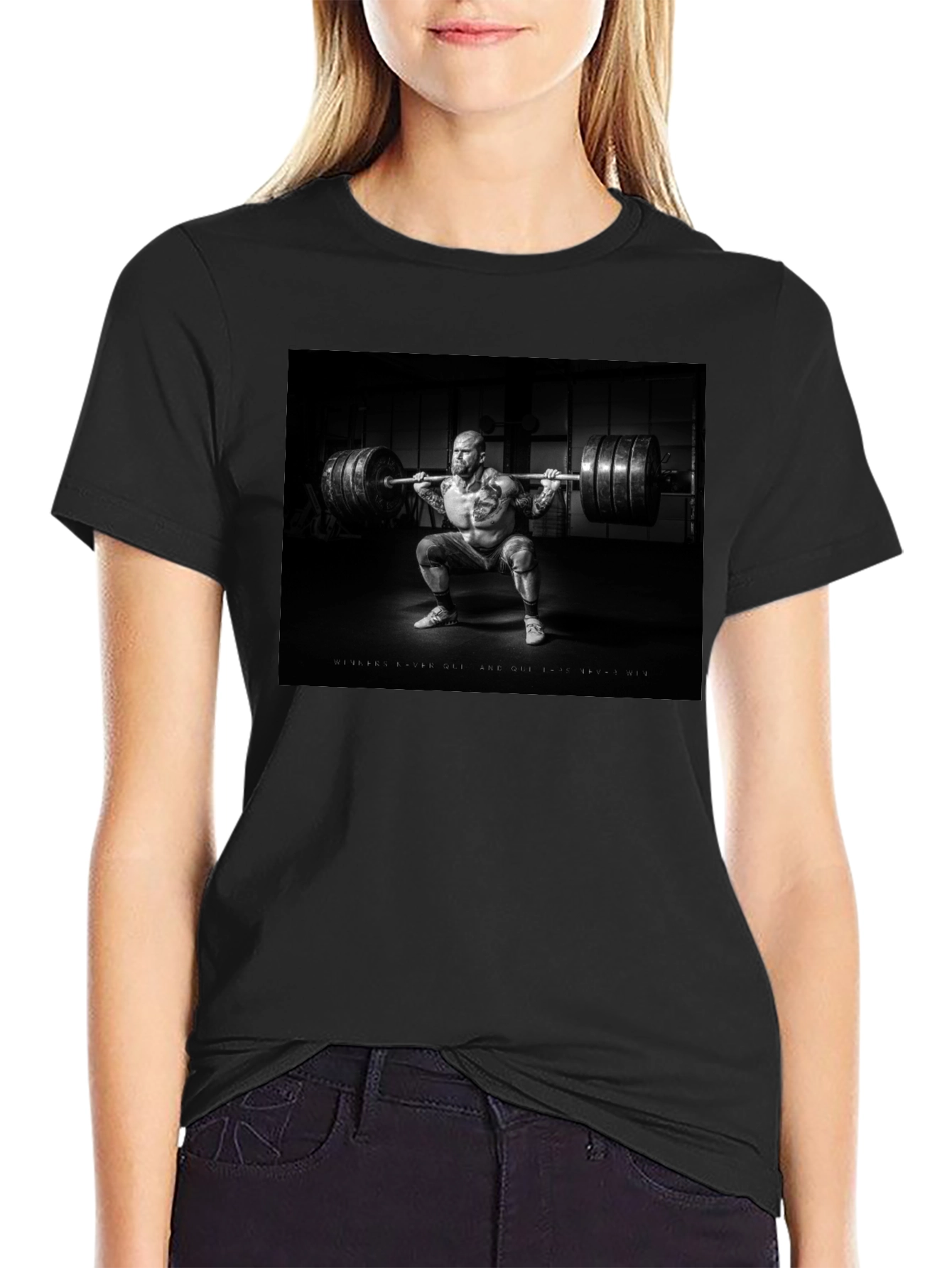 Black T-Shirt with Weightlifter Graphic