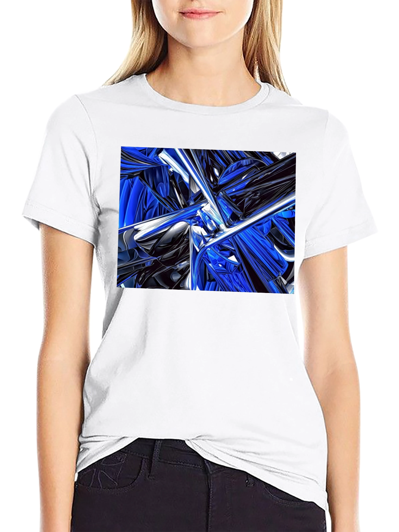 Abstract Blue & Black Design T-Shirt