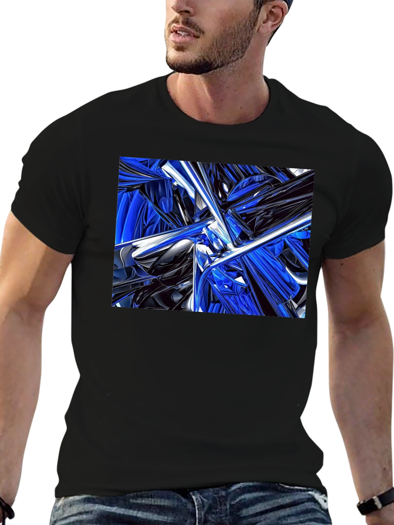 Abstract Blue & Black Design T-Shirt