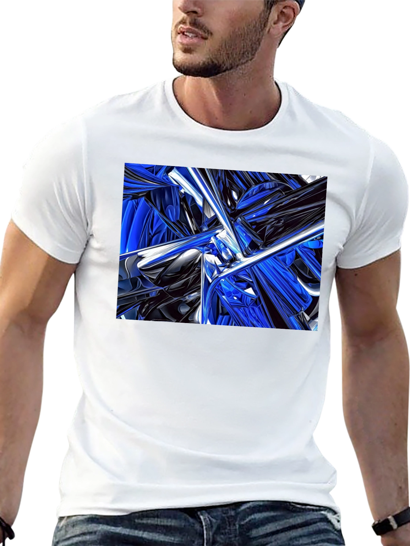 Abstract Blue & Black Design T-Shirt