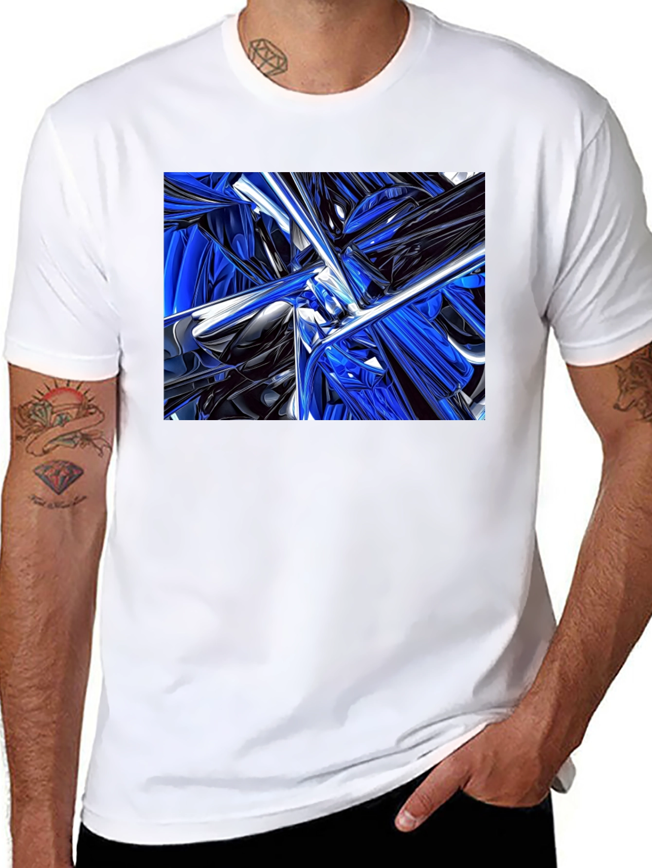 Abstract Blue & Black Design T-Shirt
