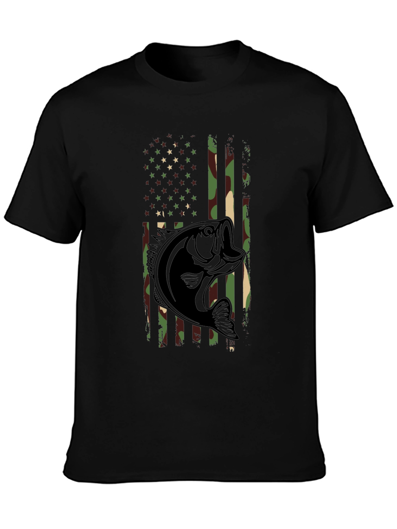 Camouflage American Flag Bass Fishing T-Shirt