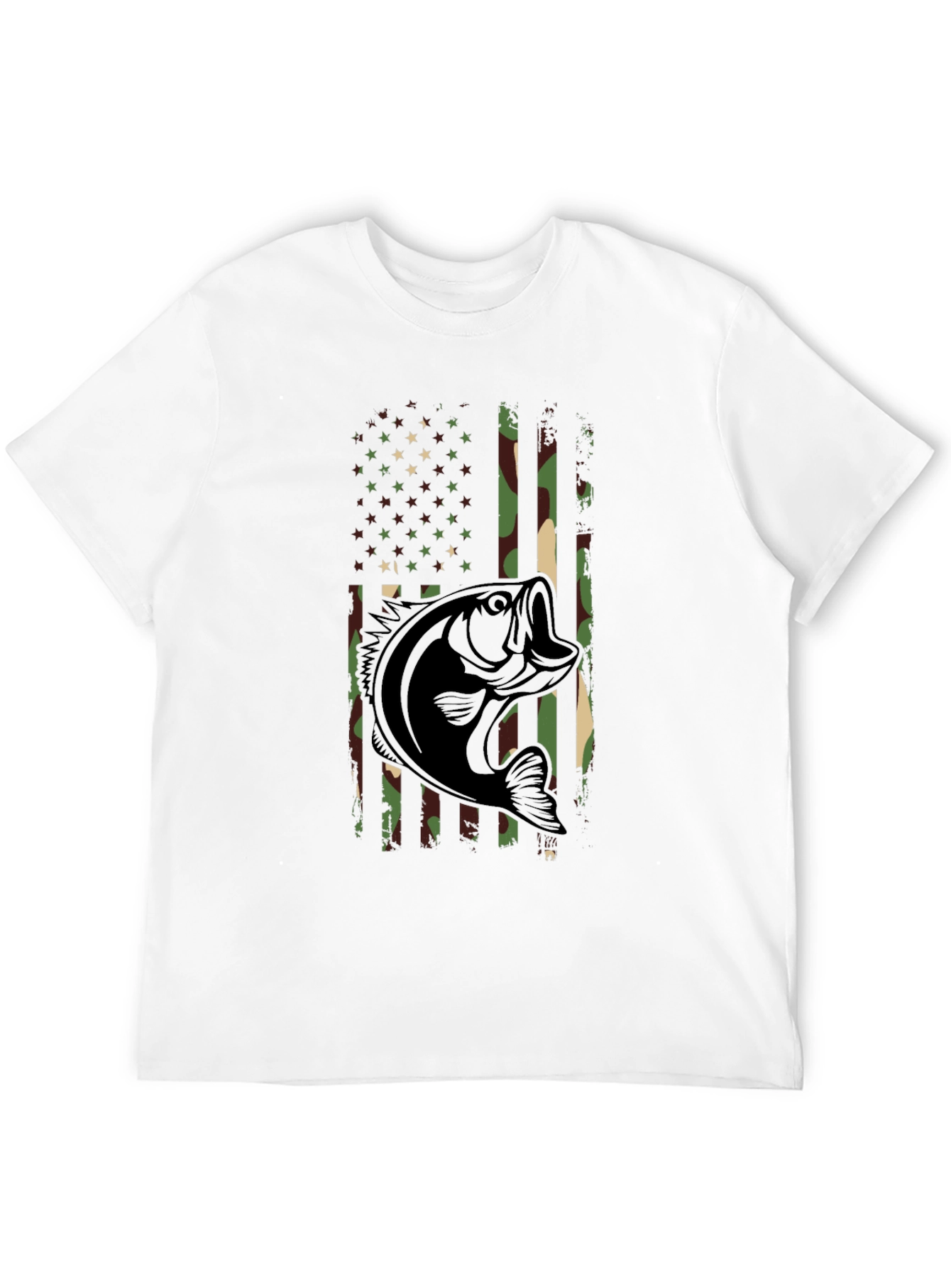 Camouflage American Flag Bass Fishing T-Shirt
