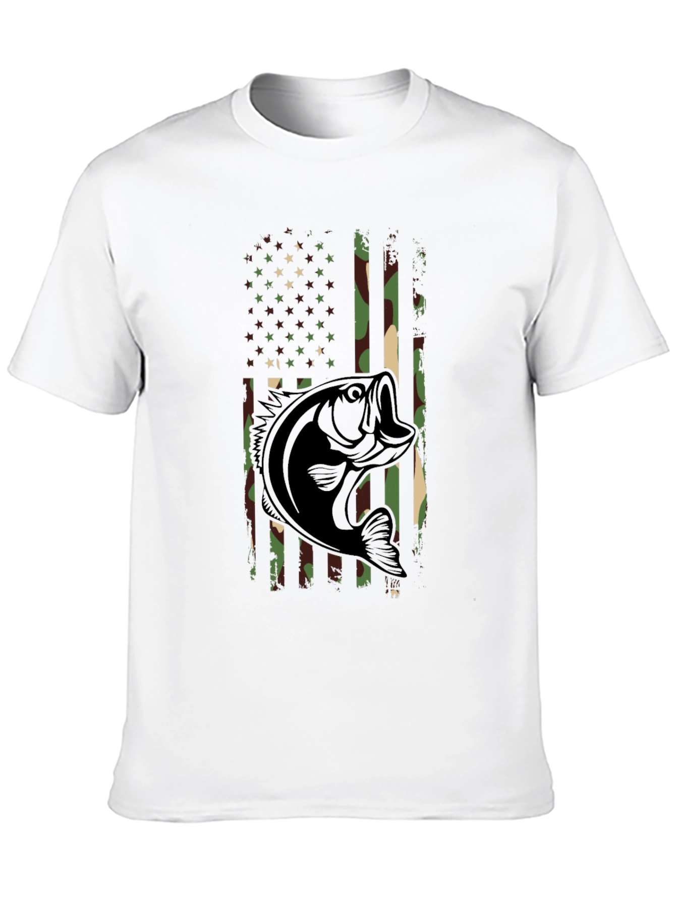 Camouflage American Flag Bass Fishing T-Shirt