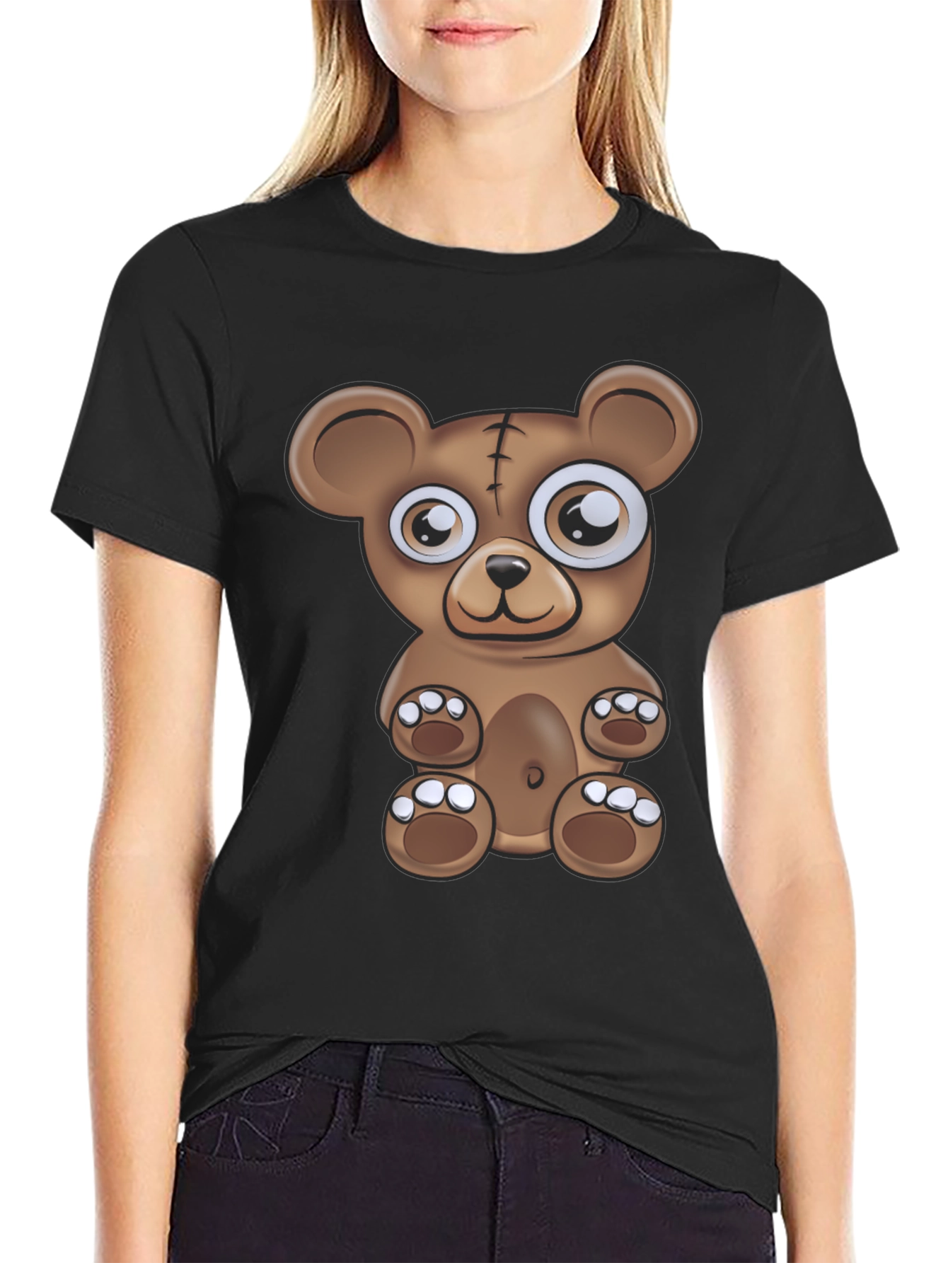 Cartoon Bear Graphic Black T-Shirt