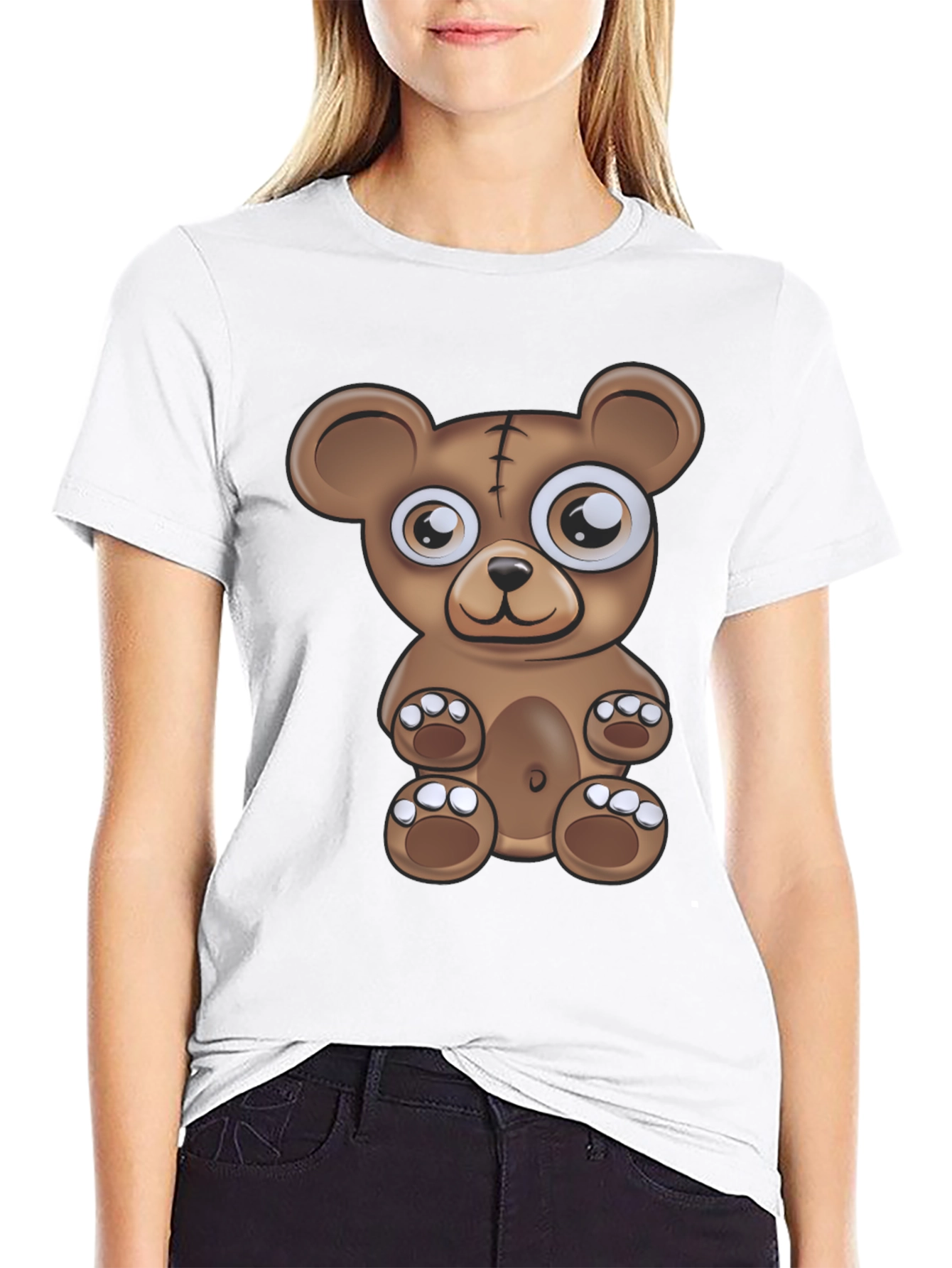 Cartoon Bear Graphic Black T-Shirt