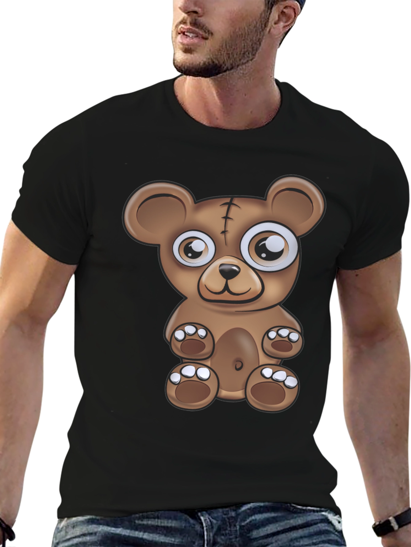 Cartoon Bear Graphic Black T-Shirt