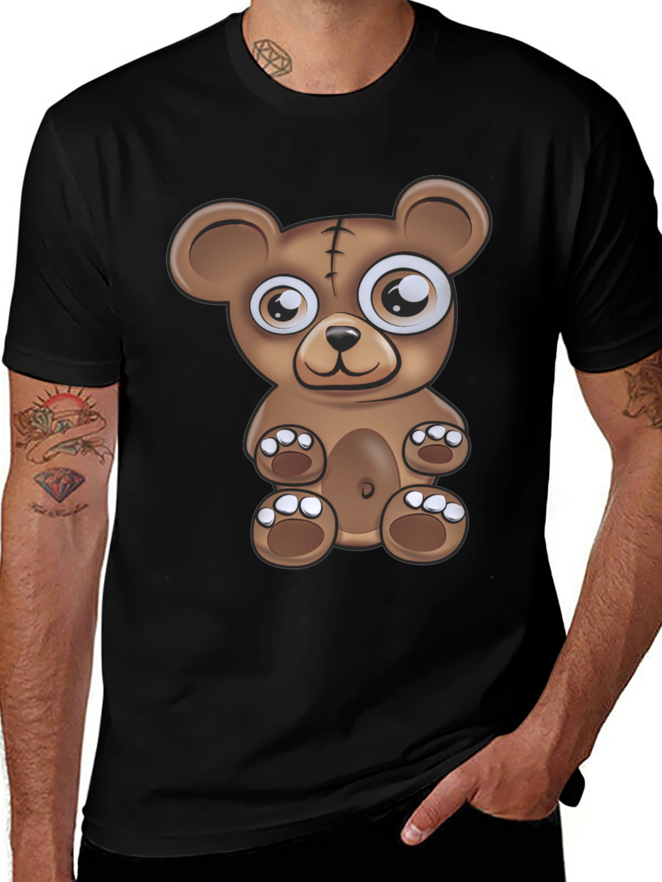 Cartoon Bear Graphic Black T-Shirt