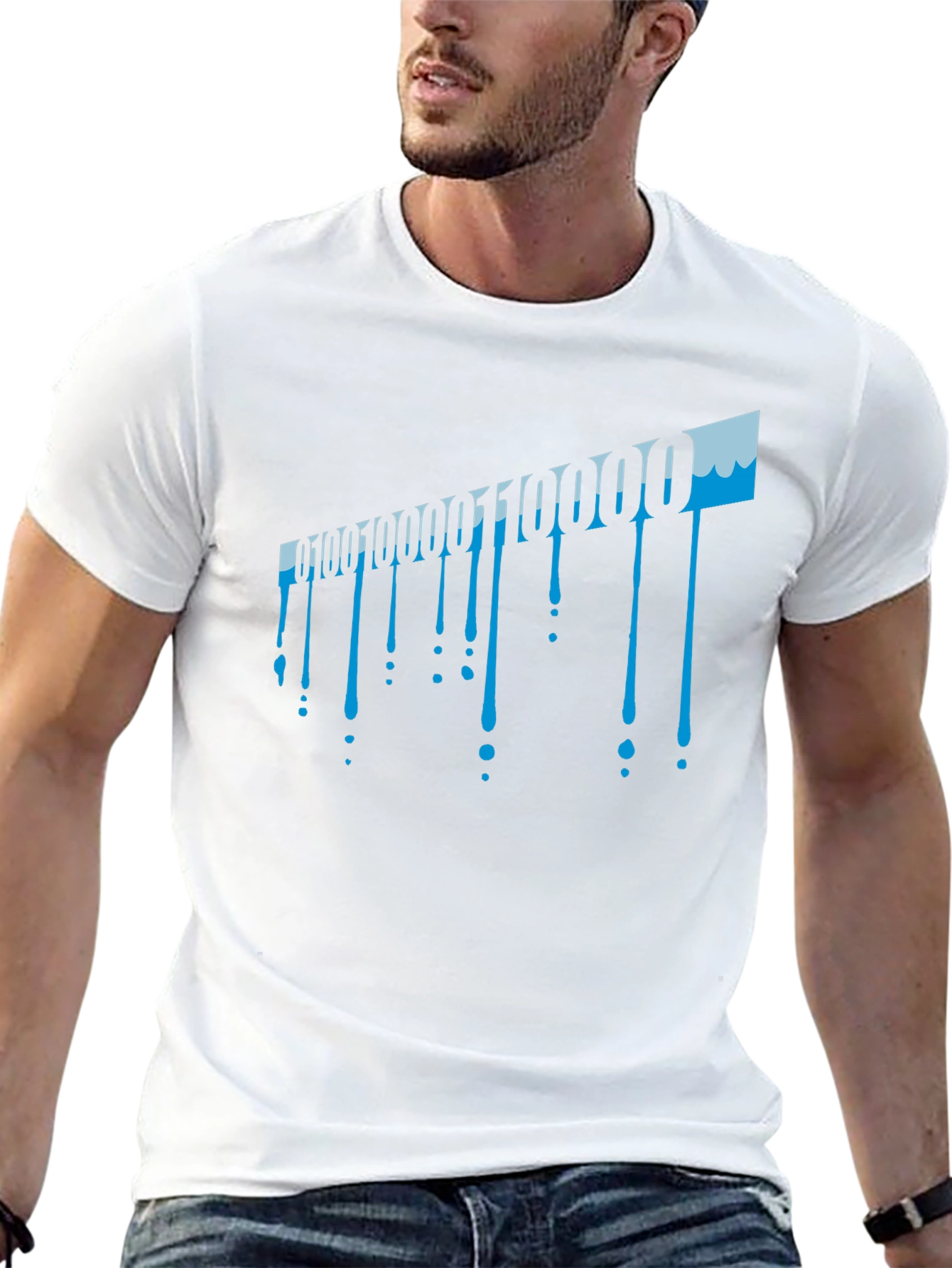 Binary Code Drip Graphic Tee - Black Cotton Blend