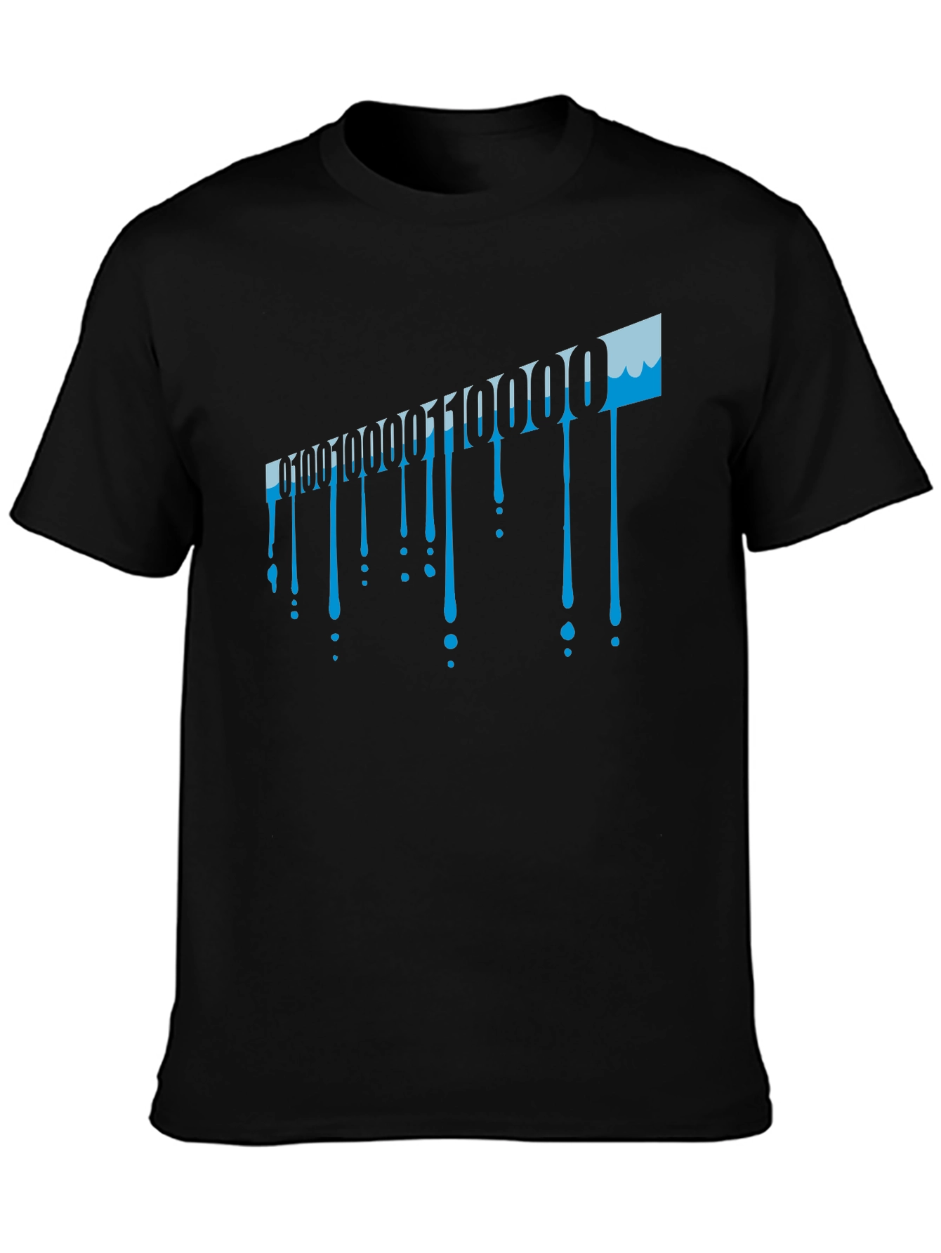 Binary Code Drip Graphic Tee - Black Cotton Blend