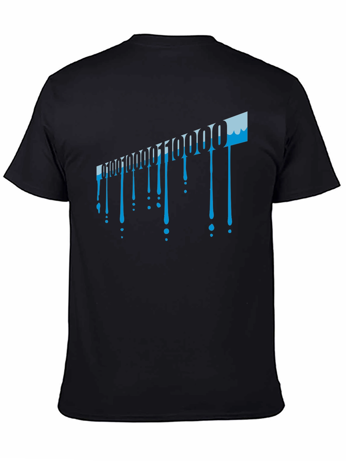 Binary Code Drip Graphic Tee - Black Cotton Blend