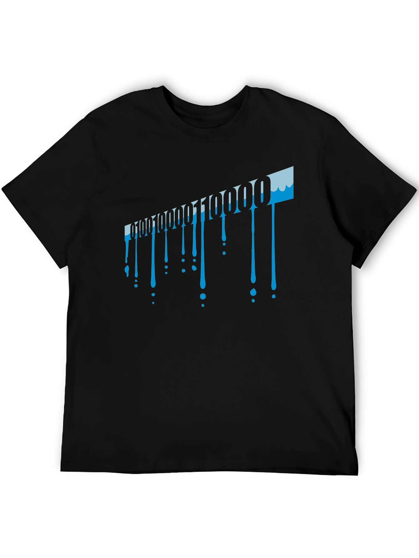 Binary Code Drip Graphic Tee - Black Cotton Blend