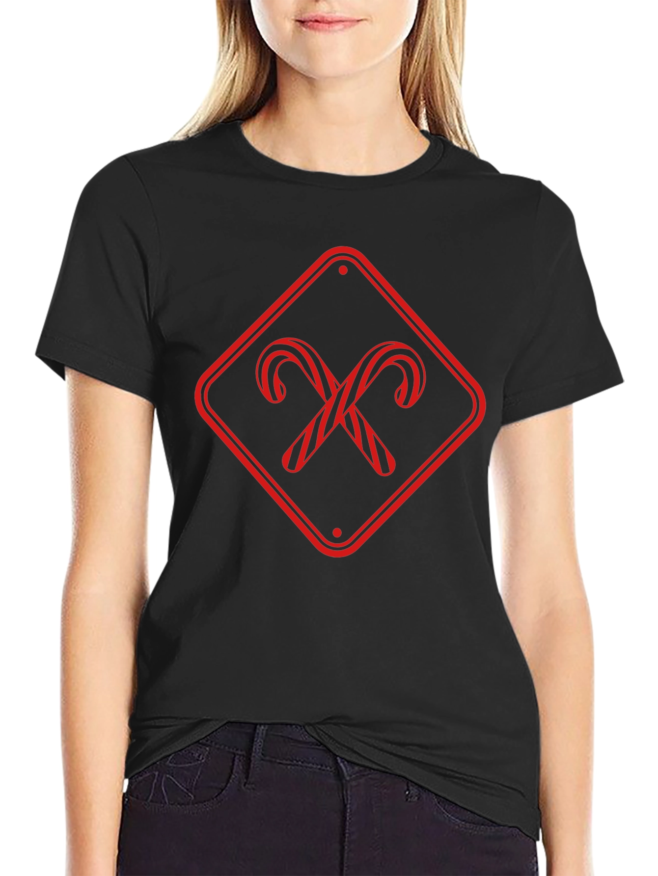 Candy Cane Crossing Black T-Shirt