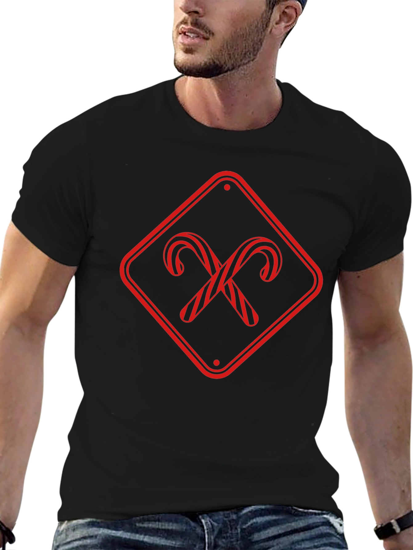 Candy Cane Crossing Black T-Shirt
