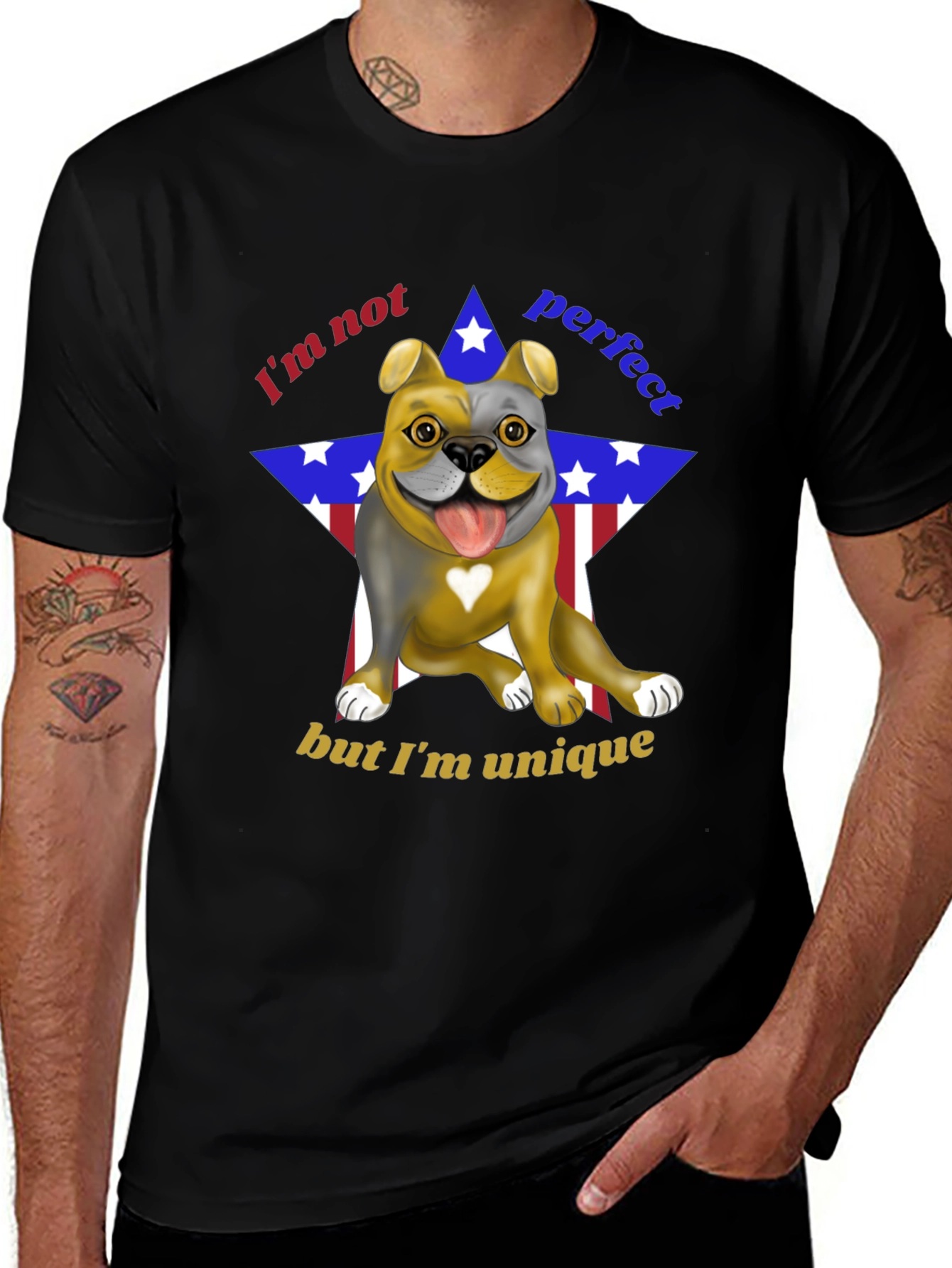Unique Bulldog Graphic Tee - Im Not Perfect