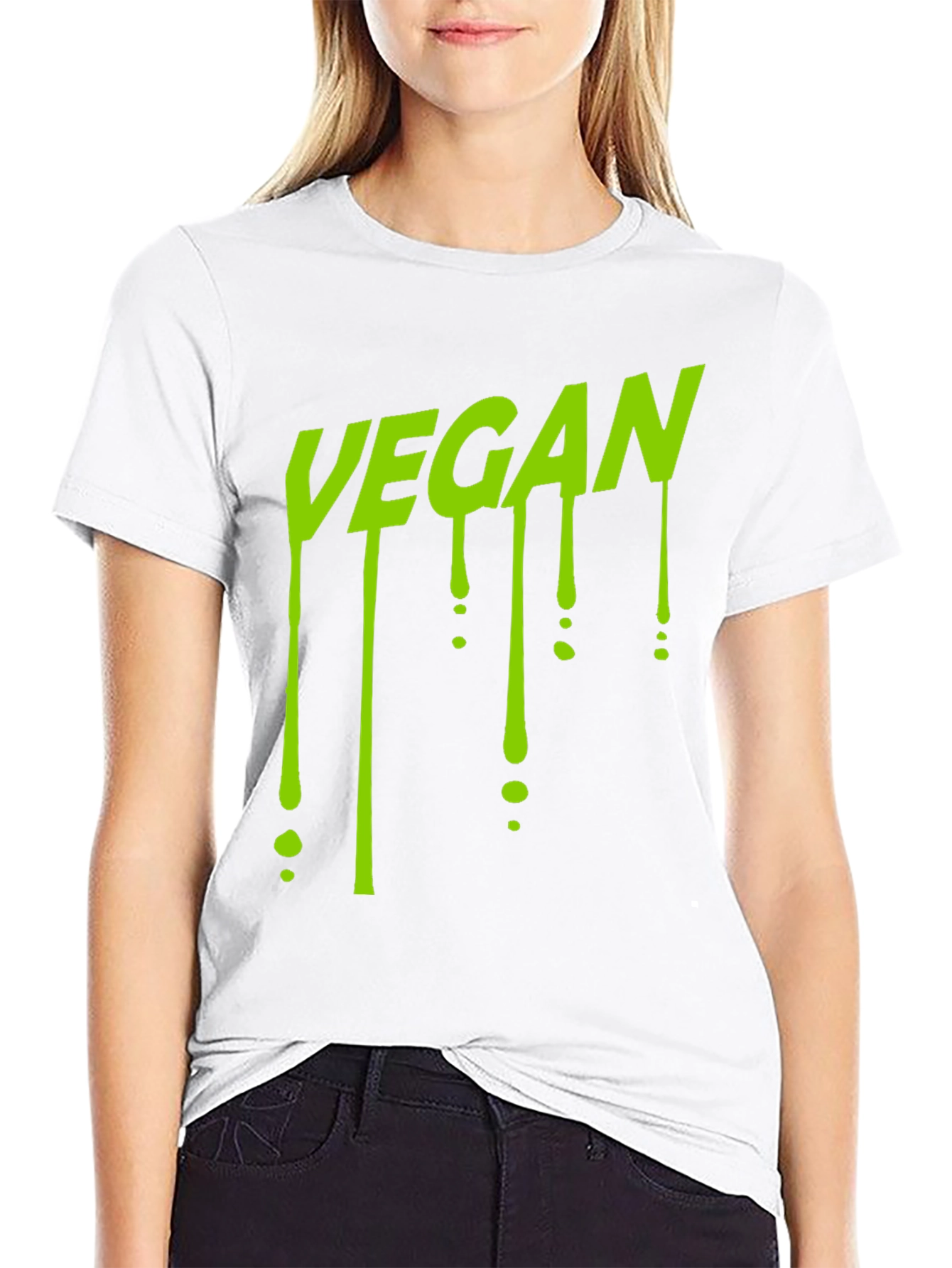 Vegan Drip T-Shirt - Black Crew Neck
