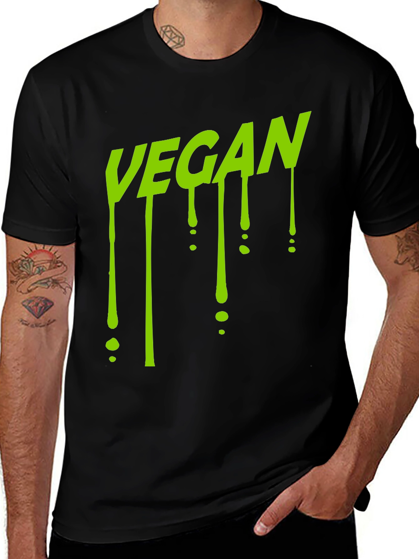 Vegan Drip T-Shirt - Black Crew Neck