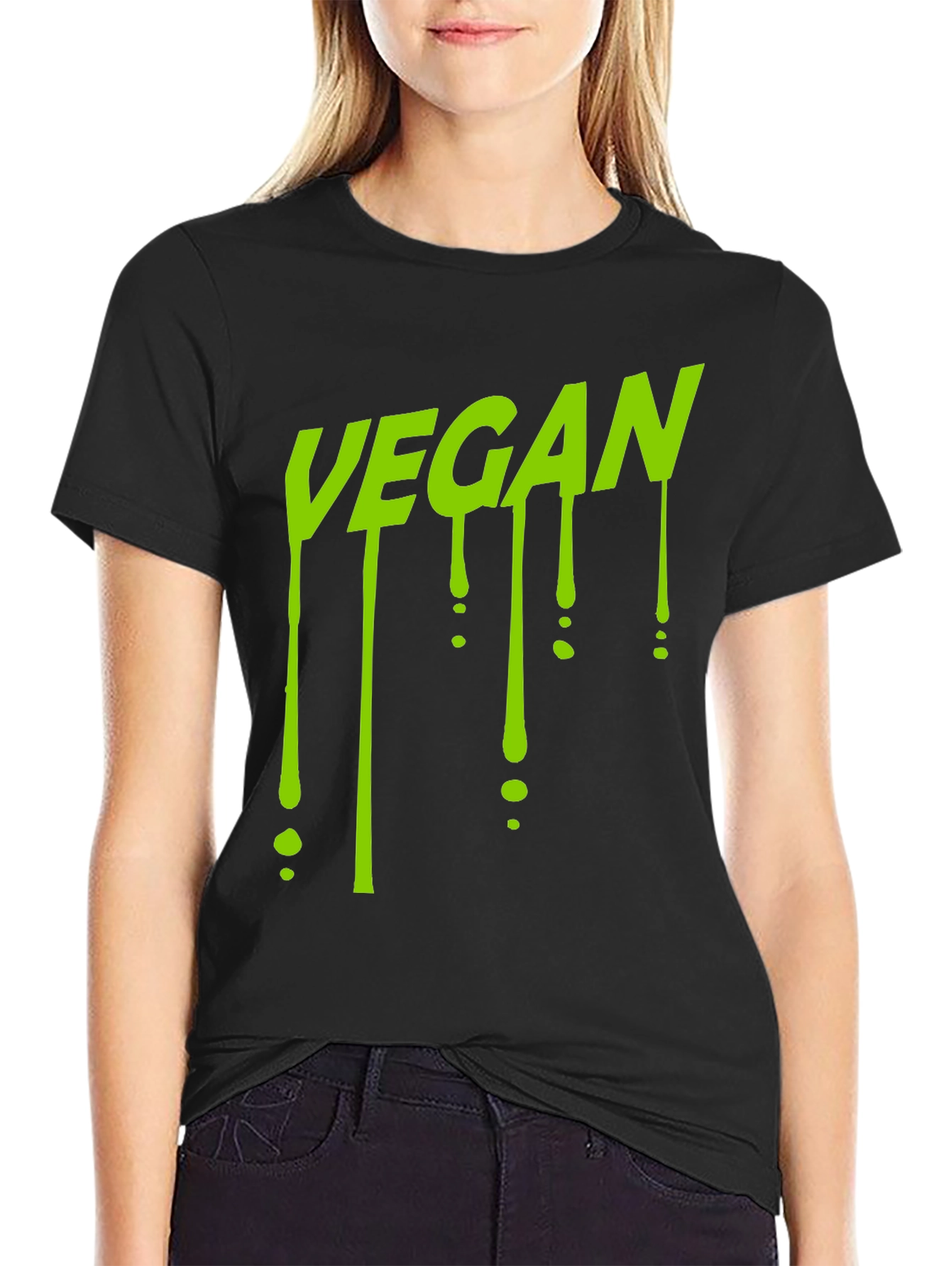 Vegan Drip T-Shirt - Black Crew Neck