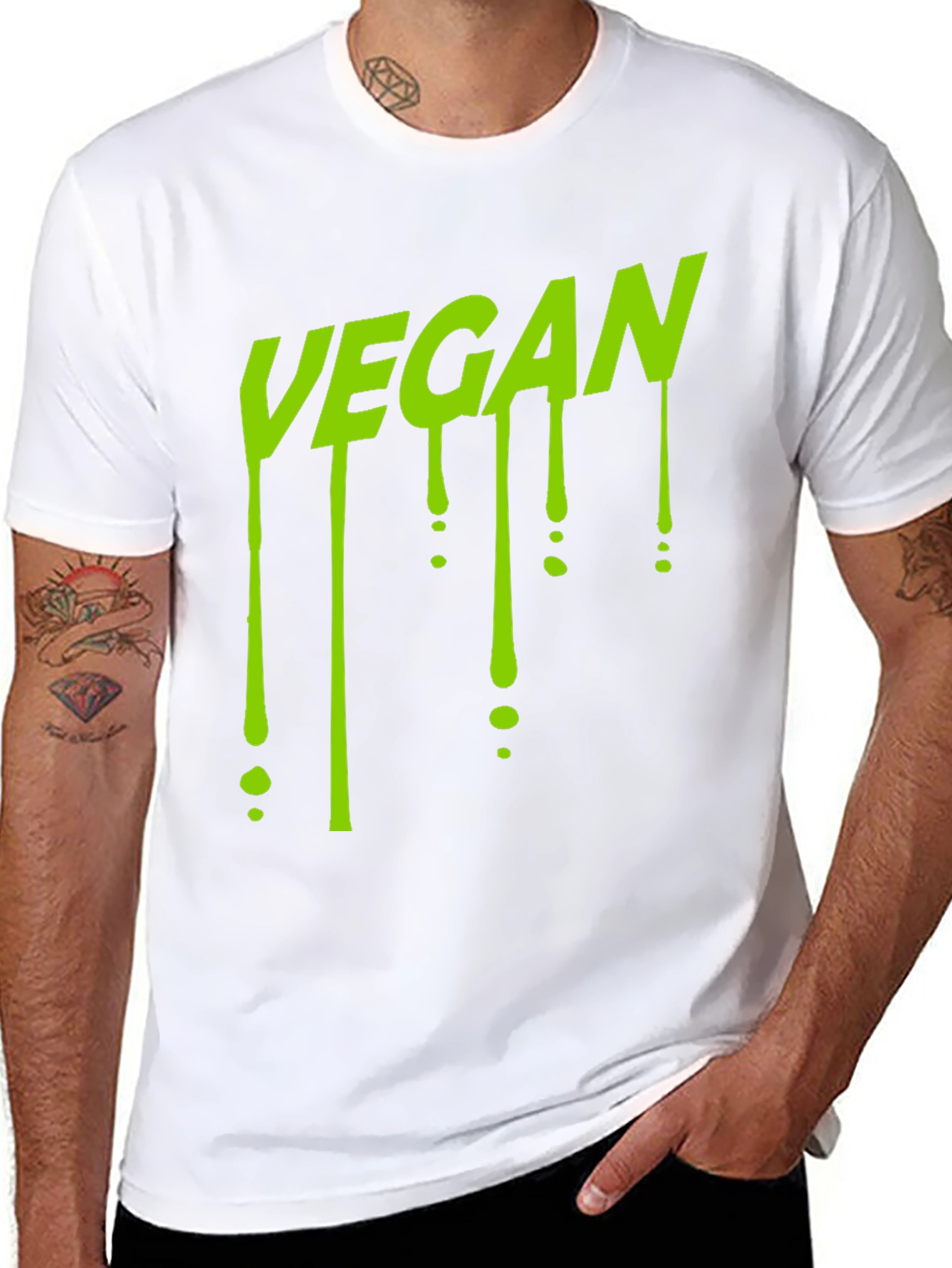 Vegan Drip T-Shirt - Black Crew Neck