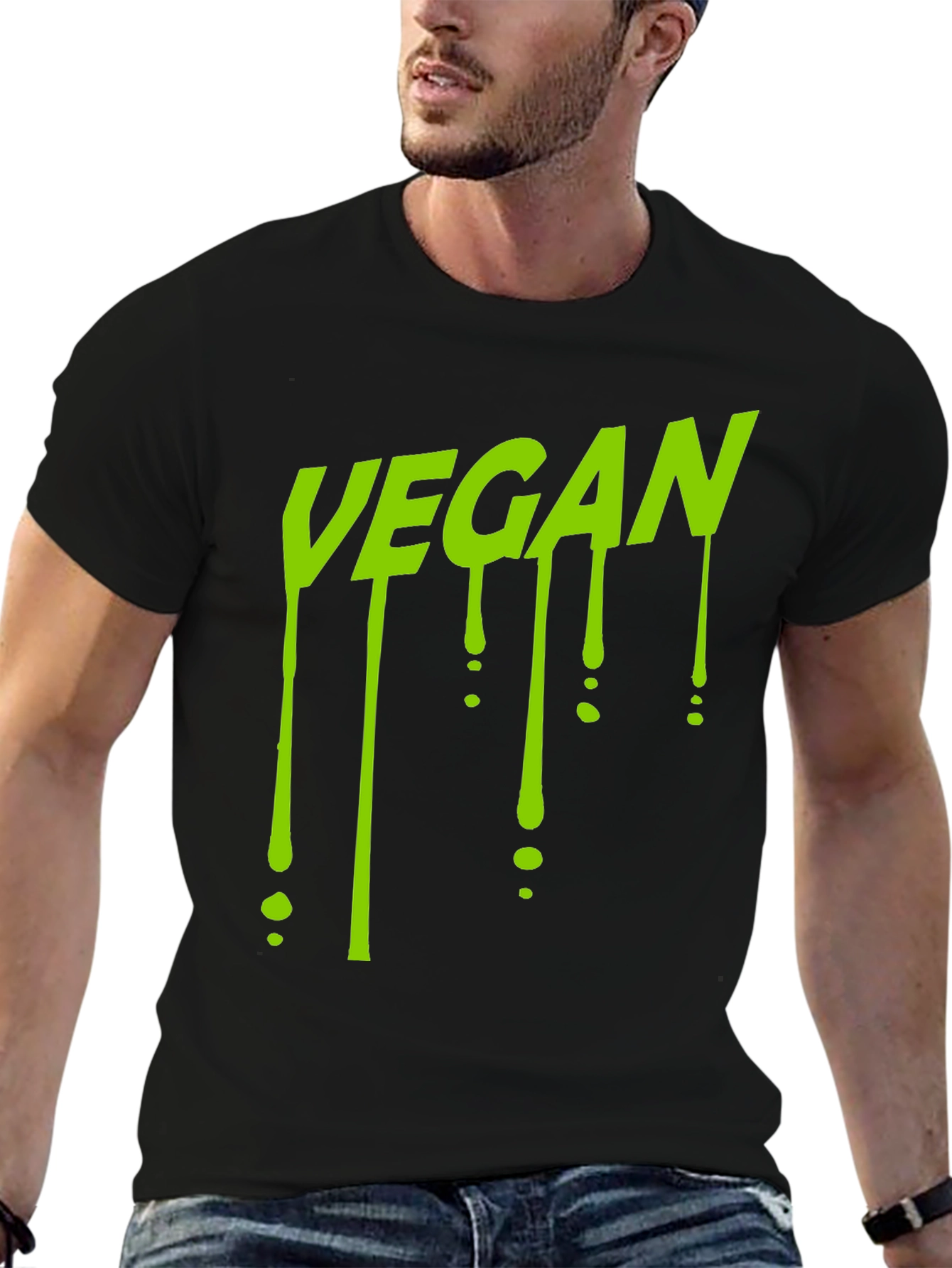 Vegan Drip T-Shirt - Black Crew Neck