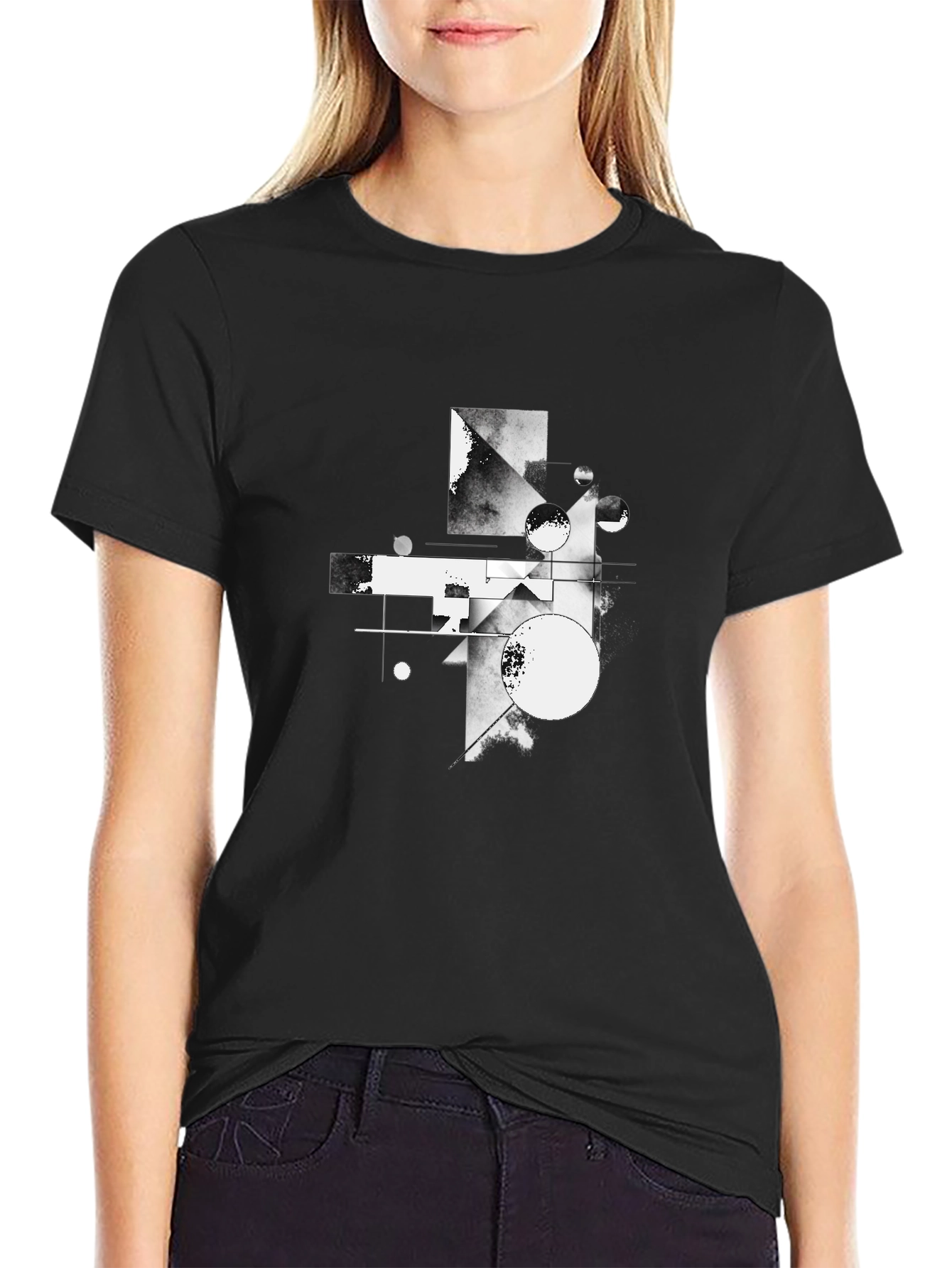 Abstract Geometric Graphic Tee - Modern Black T-Shirt