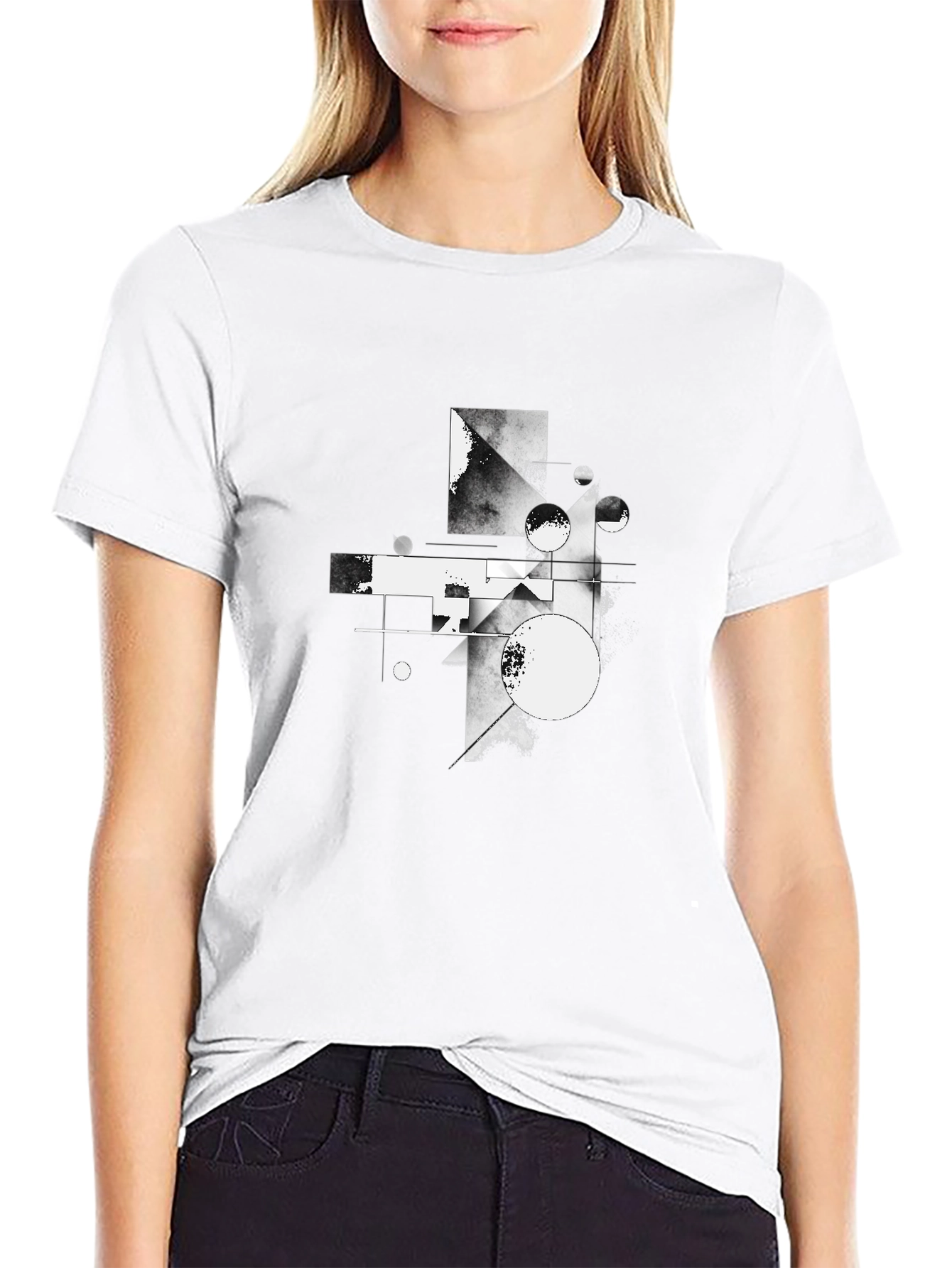 Abstract Geometric Graphic Tee - Modern Black T-Shirt