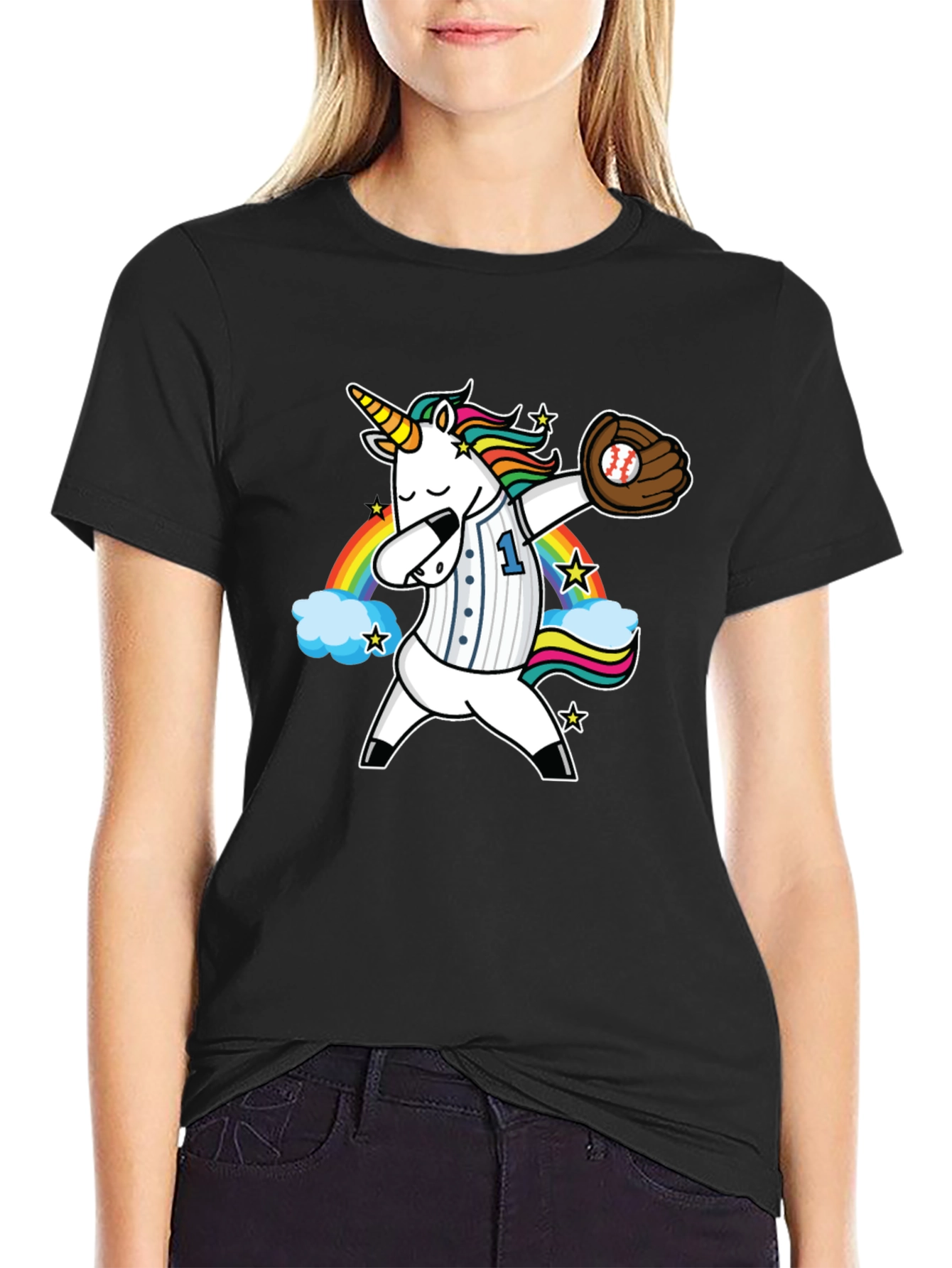 Unicorn Baseball Dabbing Graphic T-Shirt