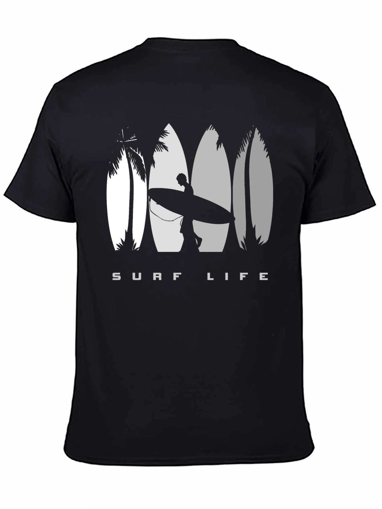 Surf Life Black T-Shirt with Surfboard Design