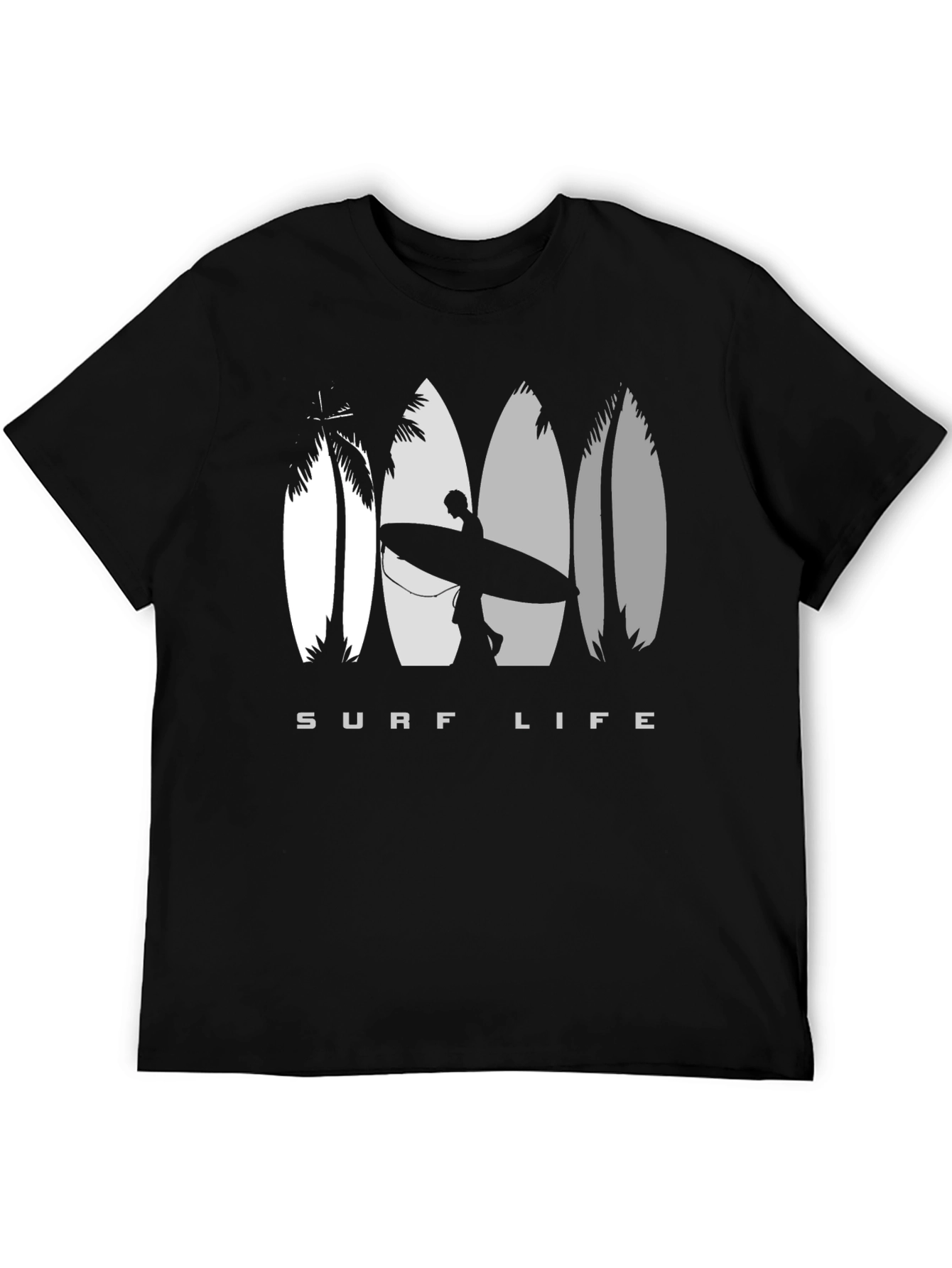Surf Life Black T-Shirt with Surfboard Design