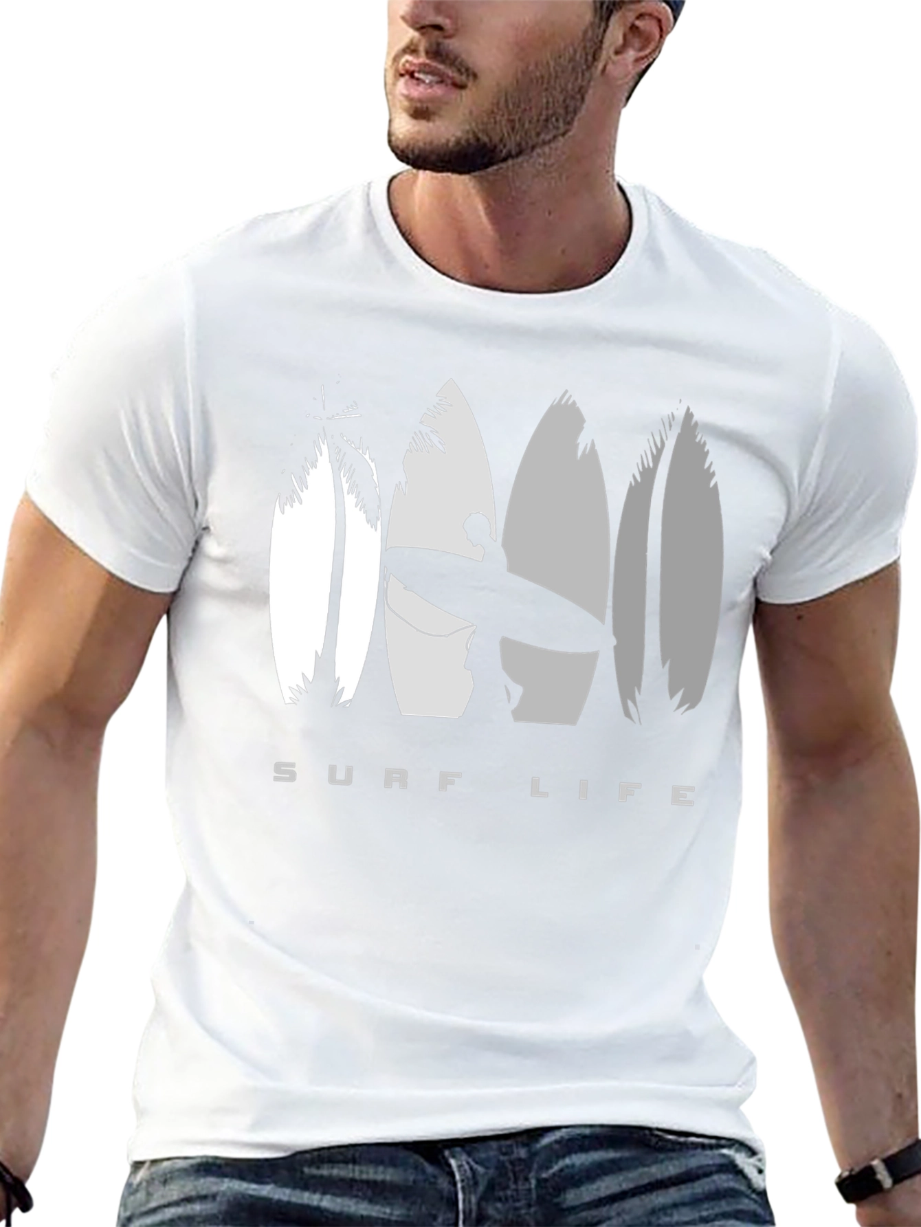 Surf Life Black T-Shirt with Surfboard Design