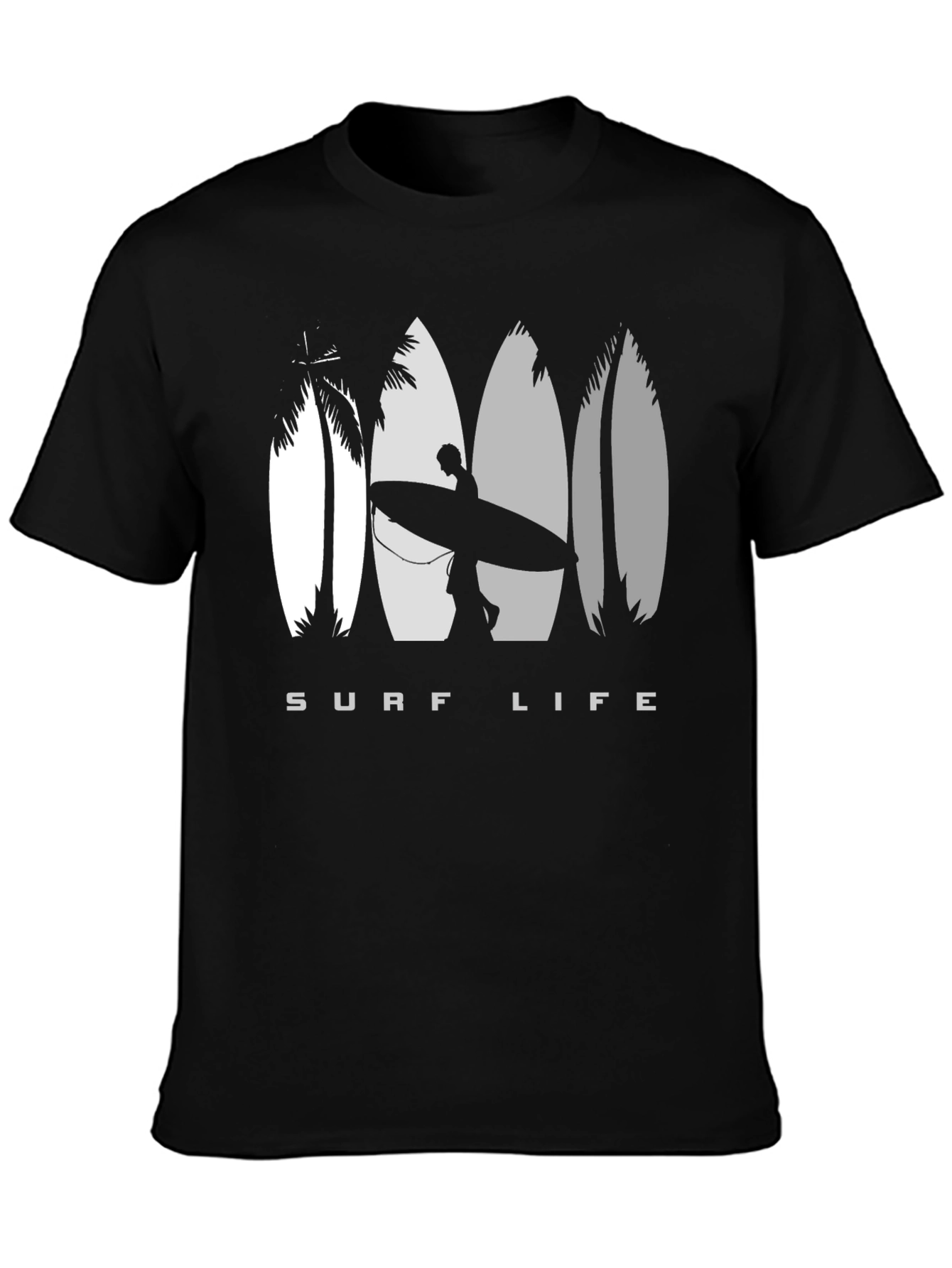 Surf Life Black T-Shirt with Surfboard Design